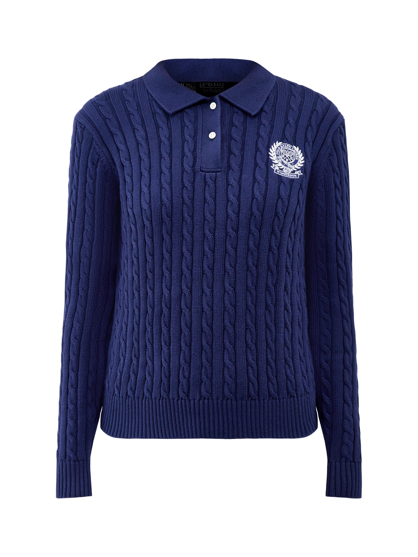 Wimbledon Cable Knit Polo Jumper Navy
