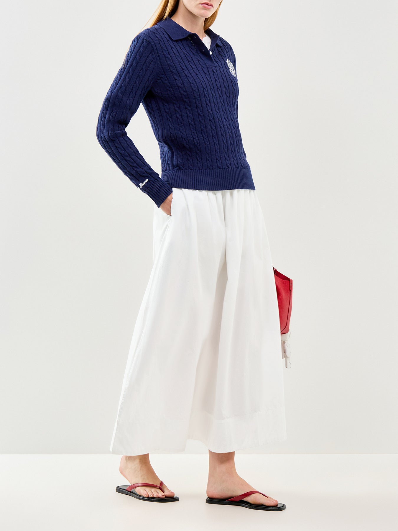 Wimbledon Cable Knit Polo Jumper Navy