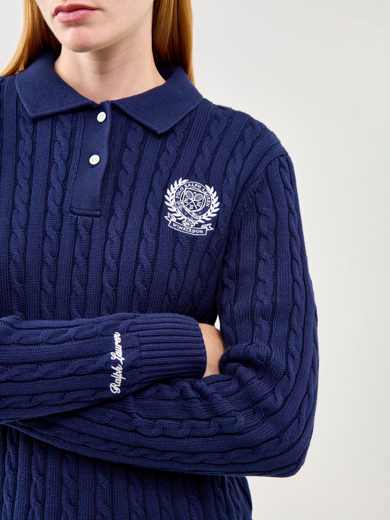 Wimbledon Cable Knit Polo Jumper Navy