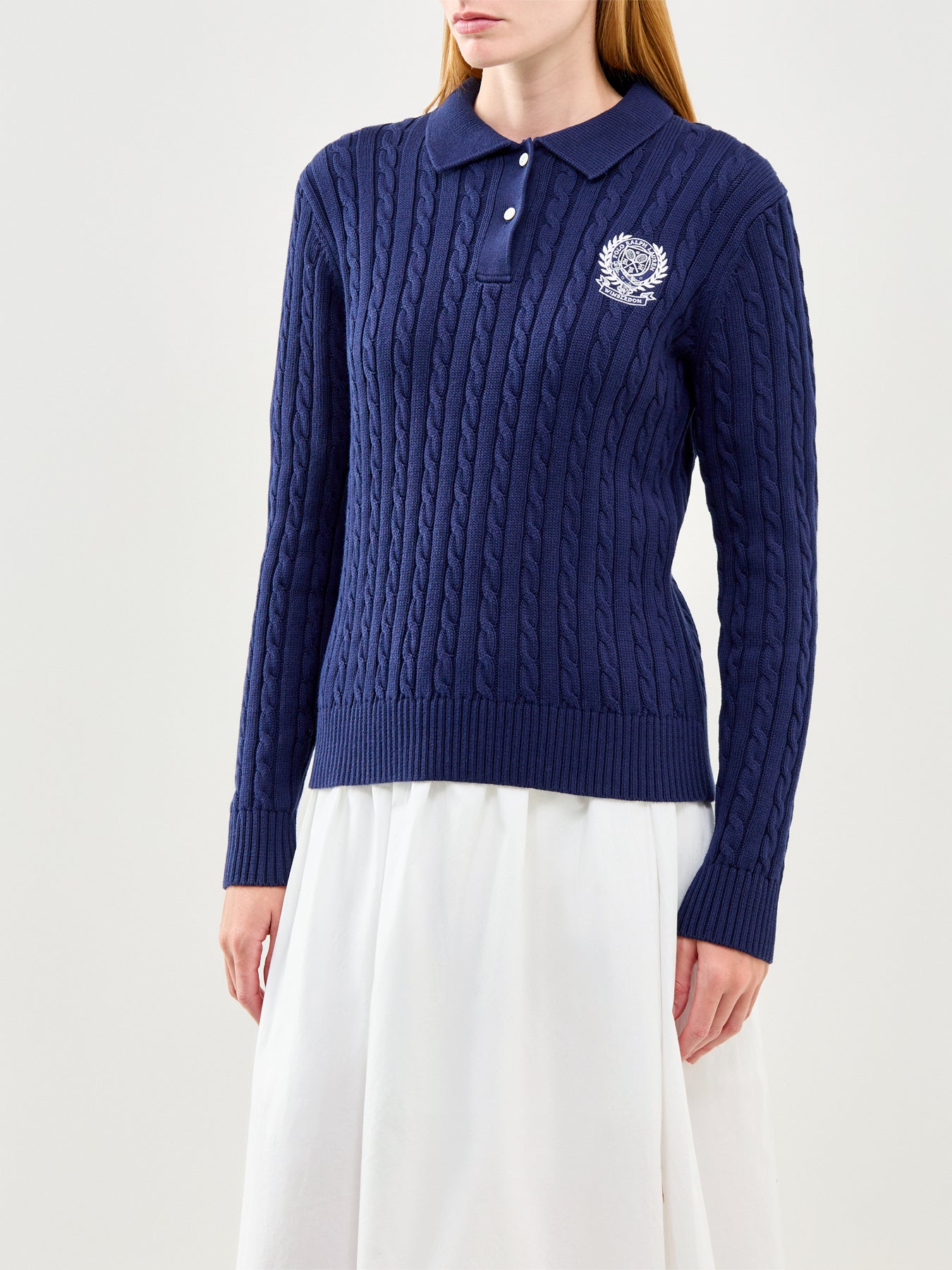 Wimbledon Cable Knit Polo Jumper Navy