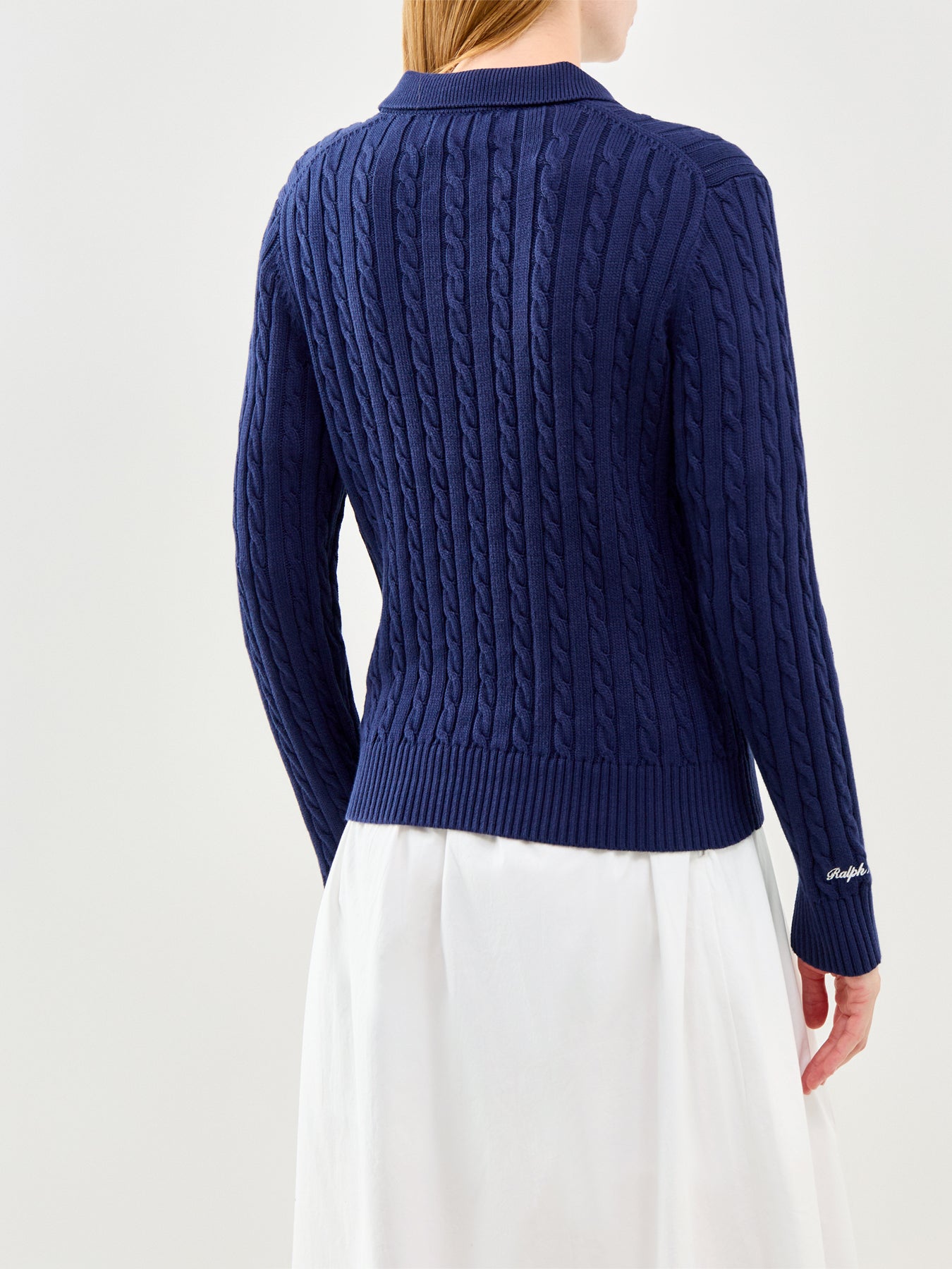 Wimbledon Cable Knit Polo Jumper Navy