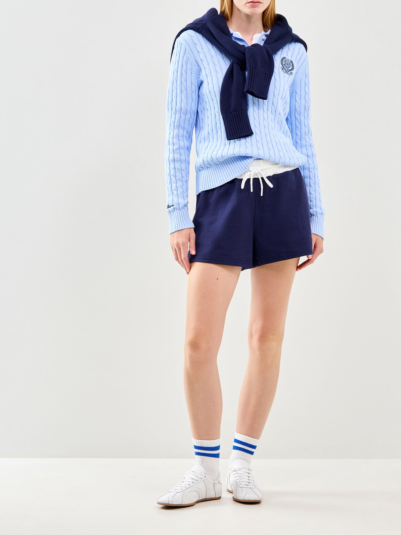 Wimbledon Cable Knit Polo Jumper Blue