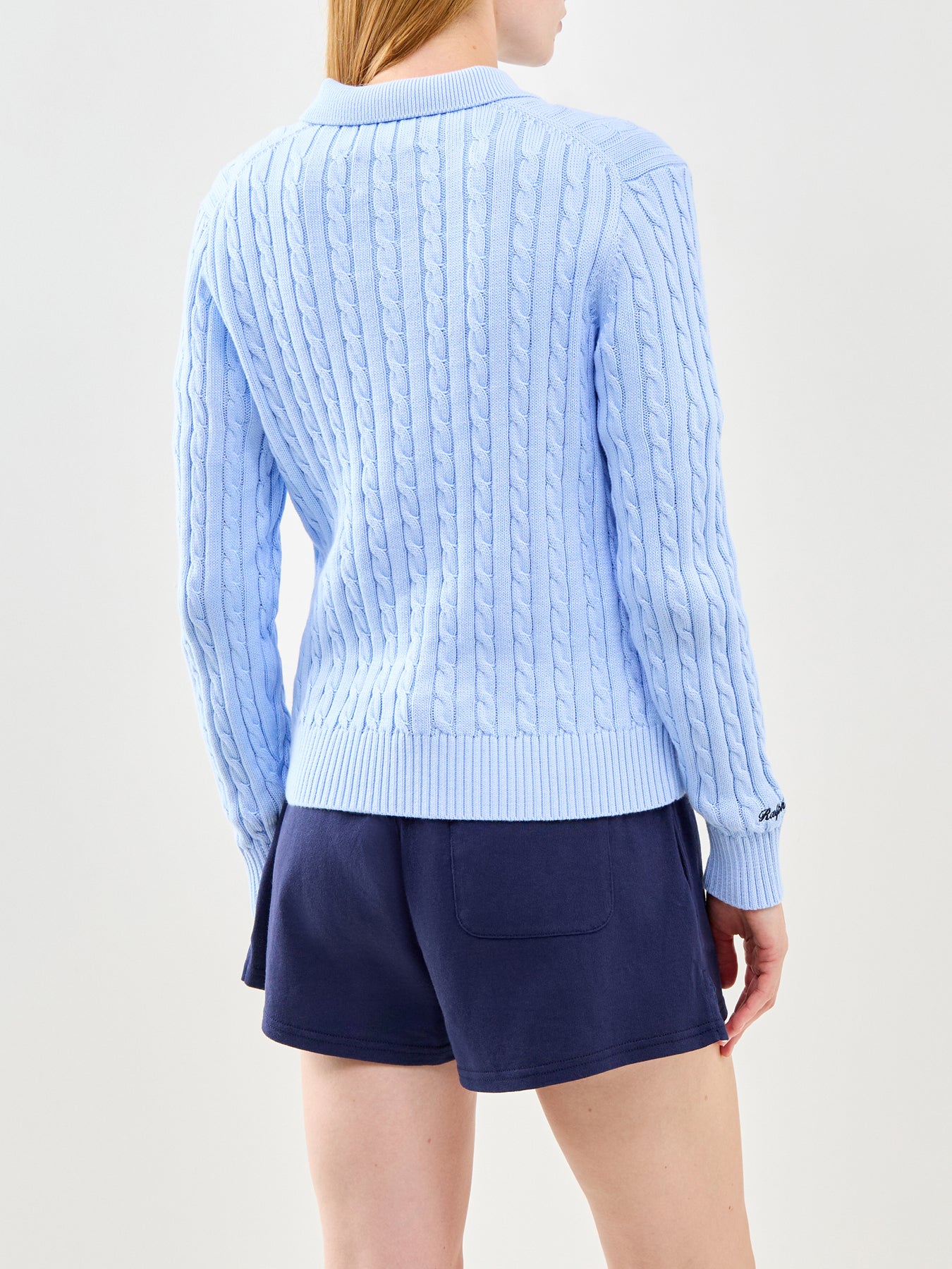 Wimbledon Cable Knit Polo Jumper Blue