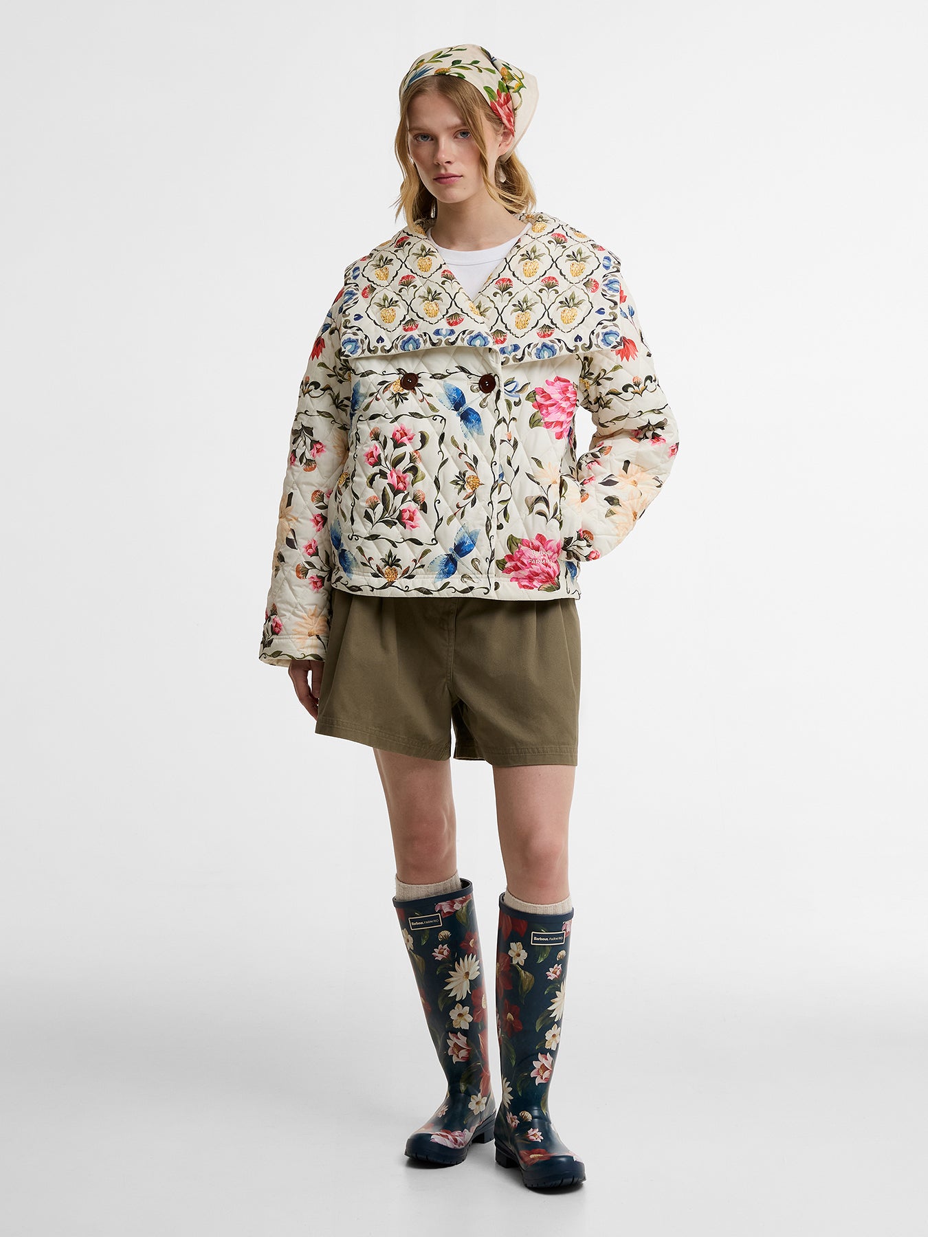 Barbour x Farm Rio Azelia Quilted Jacket Cream