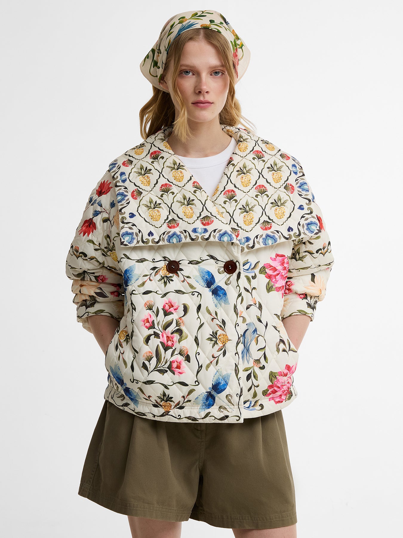 Barbour x Farm Rio Azelia Quilted Jacket Cream
