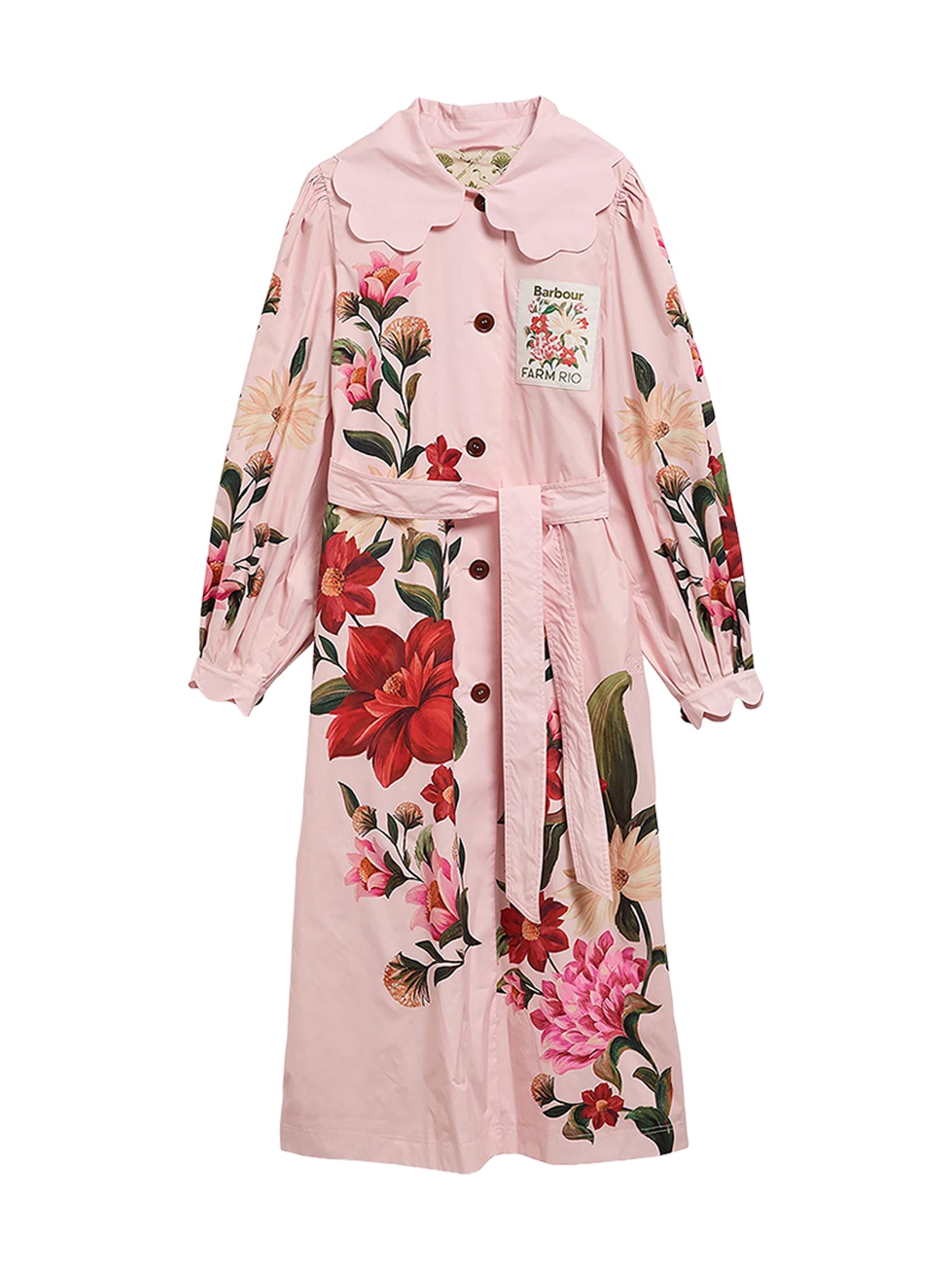 Barbour x Farm Rio Bromelia Showerproof Trench Coat Pink