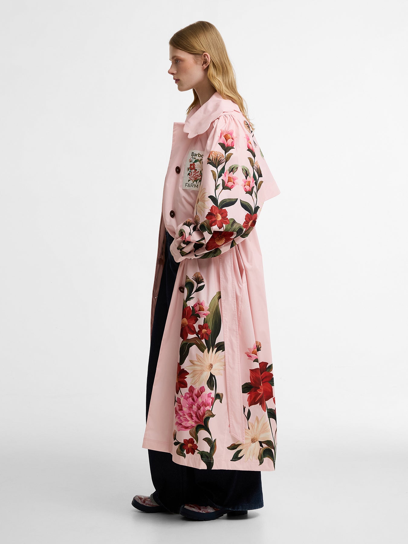 Barbour x Farm Rio Bromelia Showerproof Trench Coat Pink