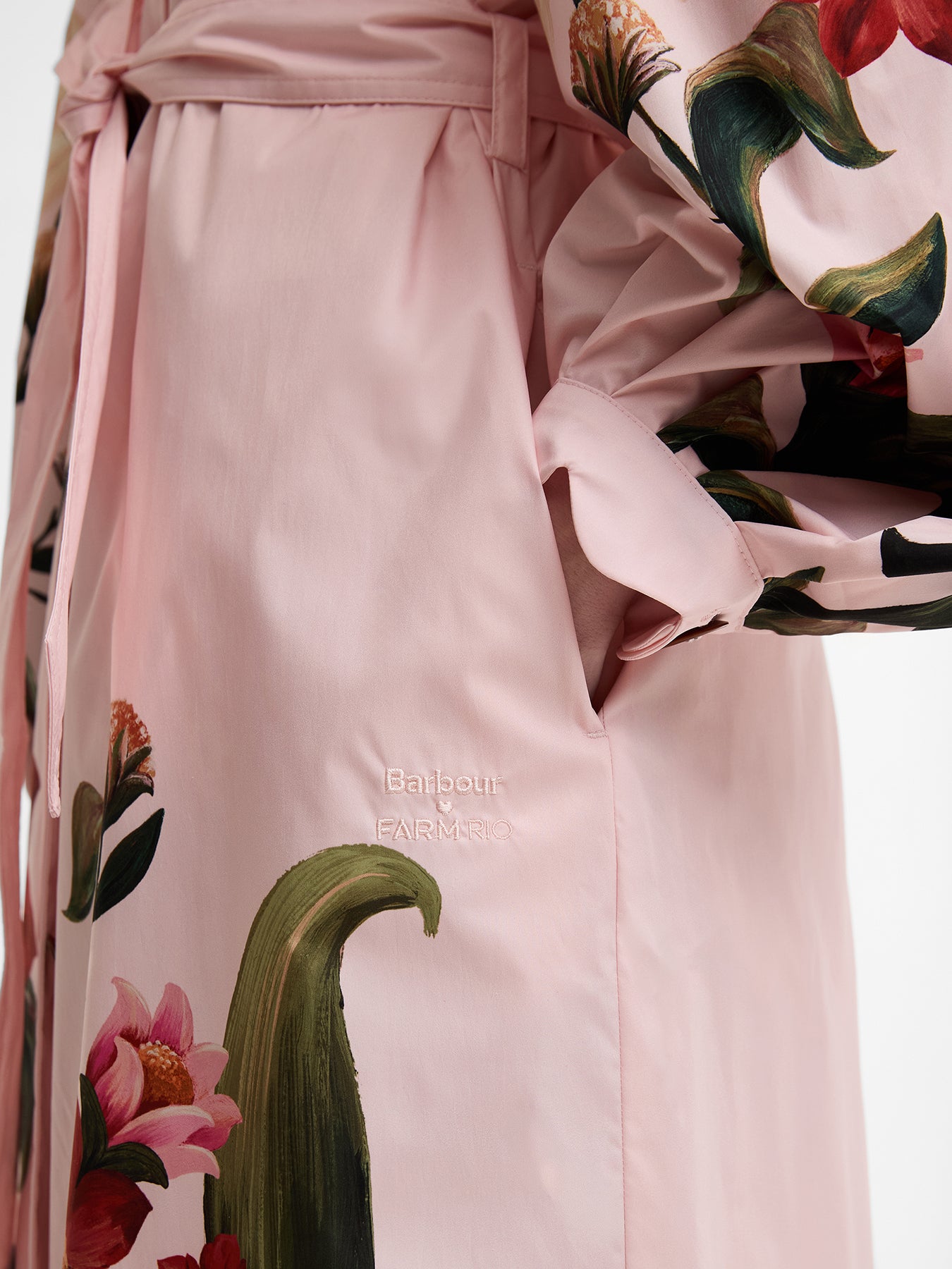 Barbour x Farm Rio Bromelia Showerproof Trench Coat Pink