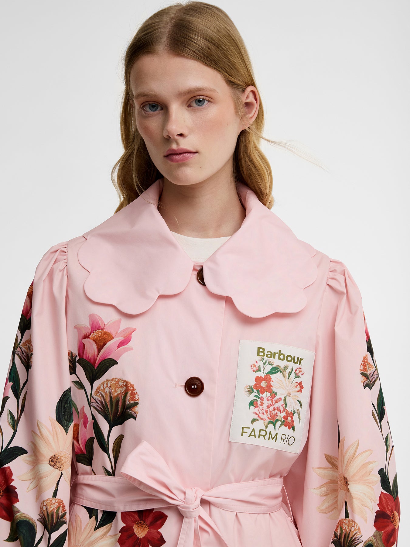 Barbour x Farm Rio Bromelia Showerproof Trench Coat Pink