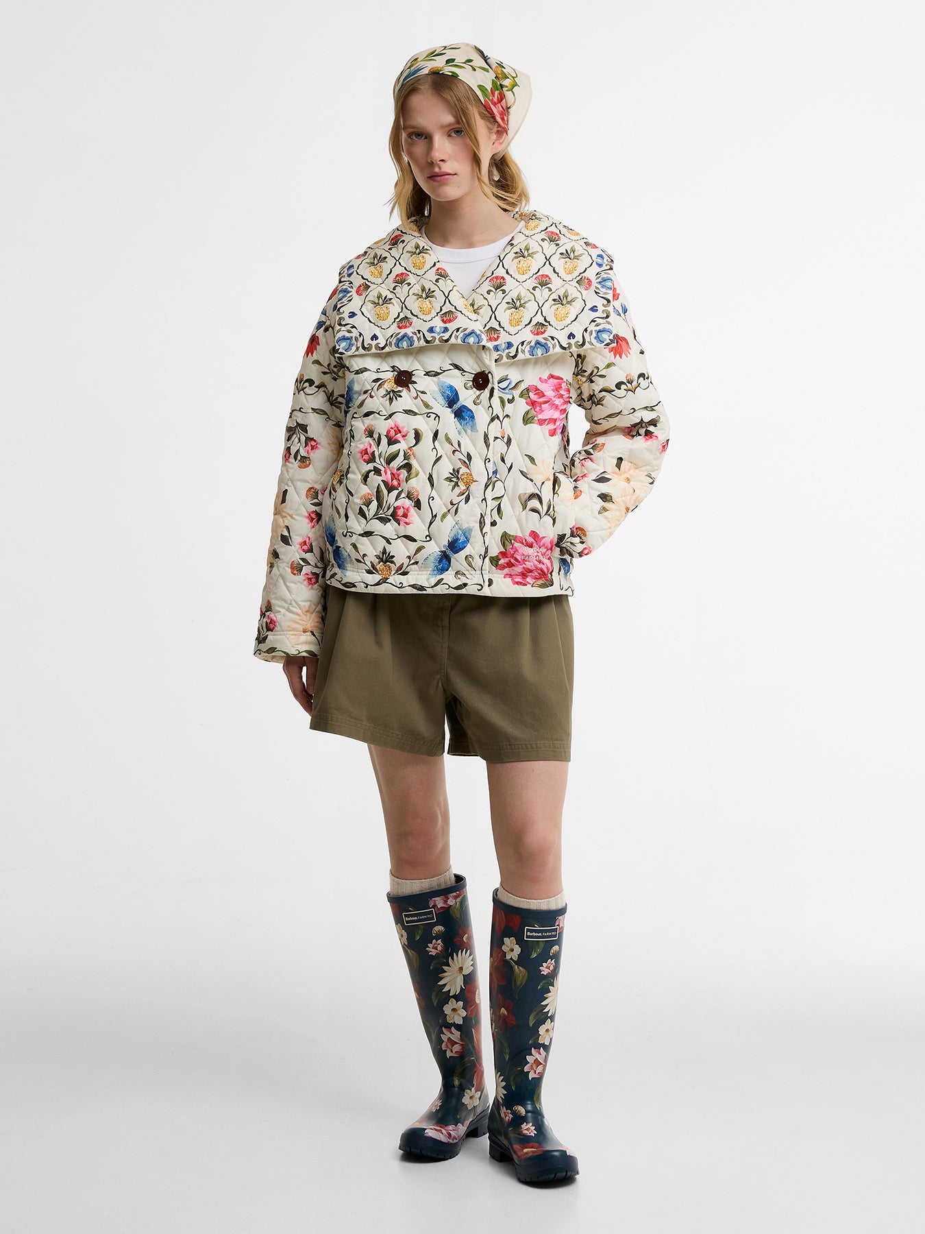 Barbour x Farm Rio Wild Flower Wellington Boots Navy