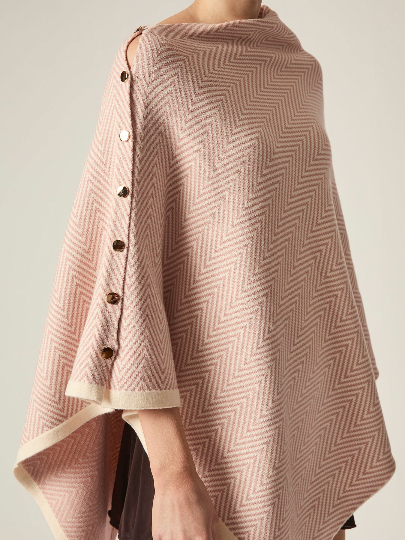 Chevron Button Poncho Pale Pink