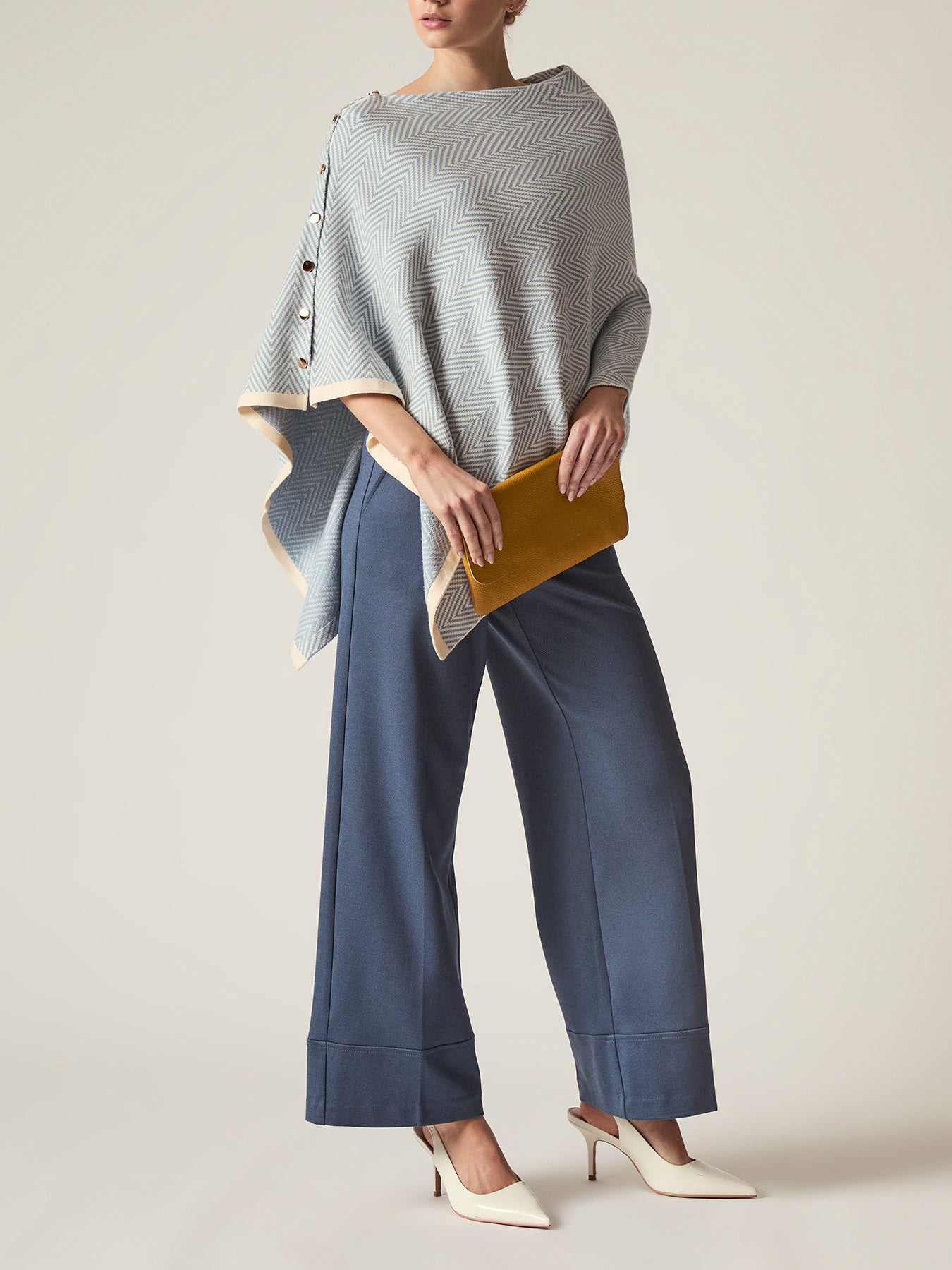 Chevron Button Poncho Pale Blue