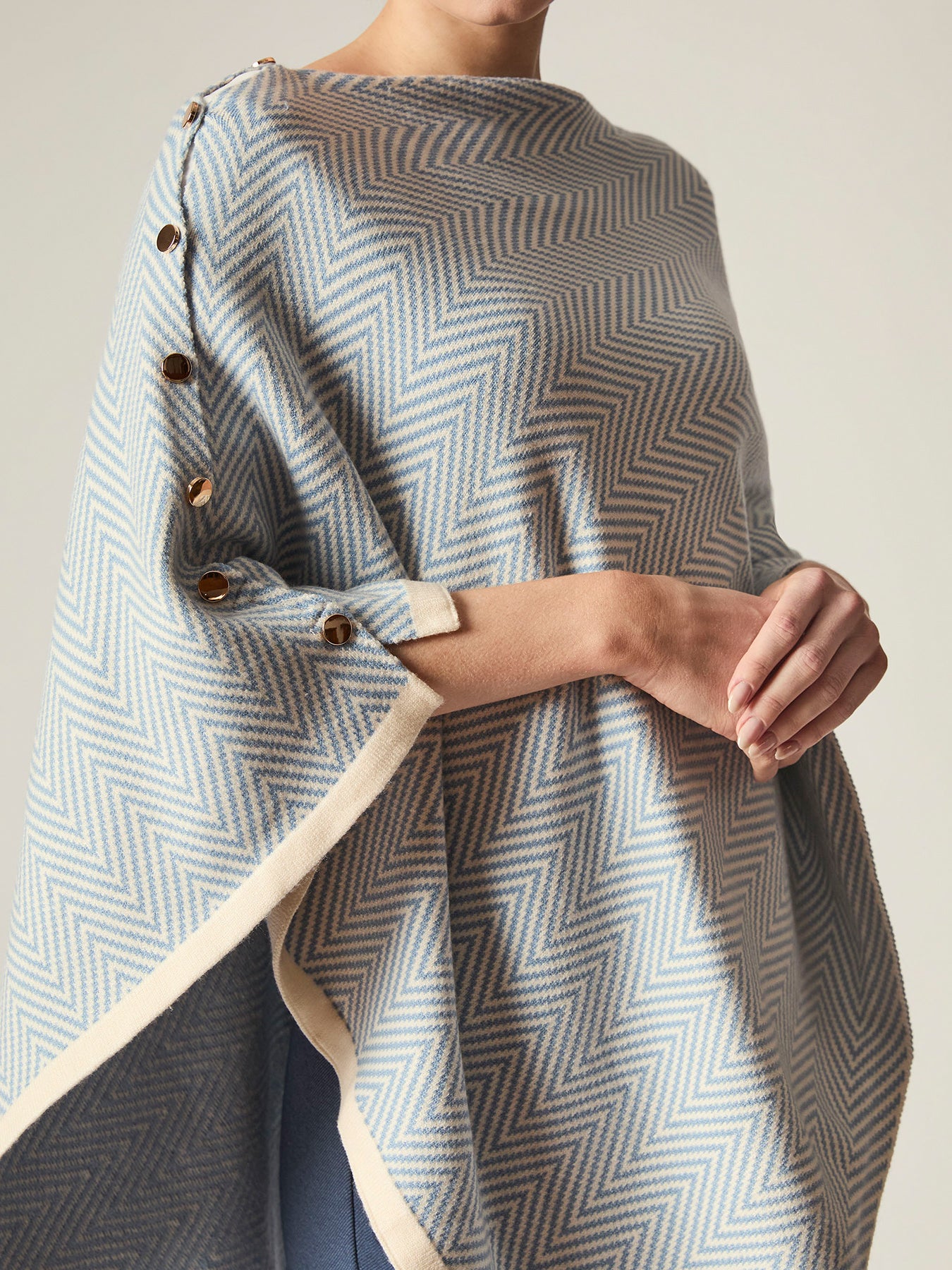 Chevron Button Poncho Pale Blue