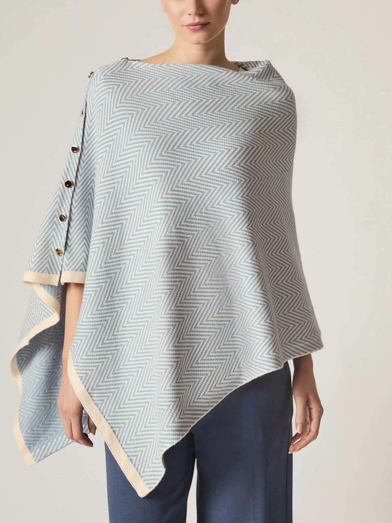 Chevron Button Poncho Pale Blue