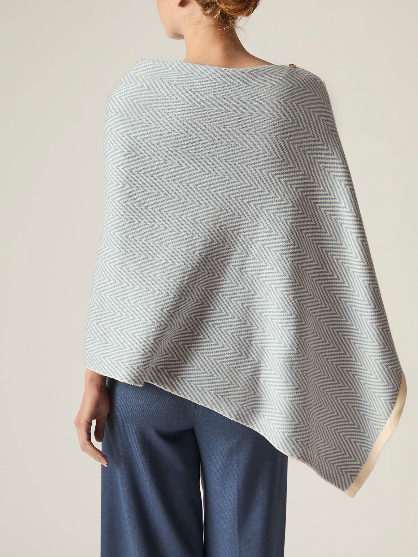 Chevron Button Poncho Pale Blue