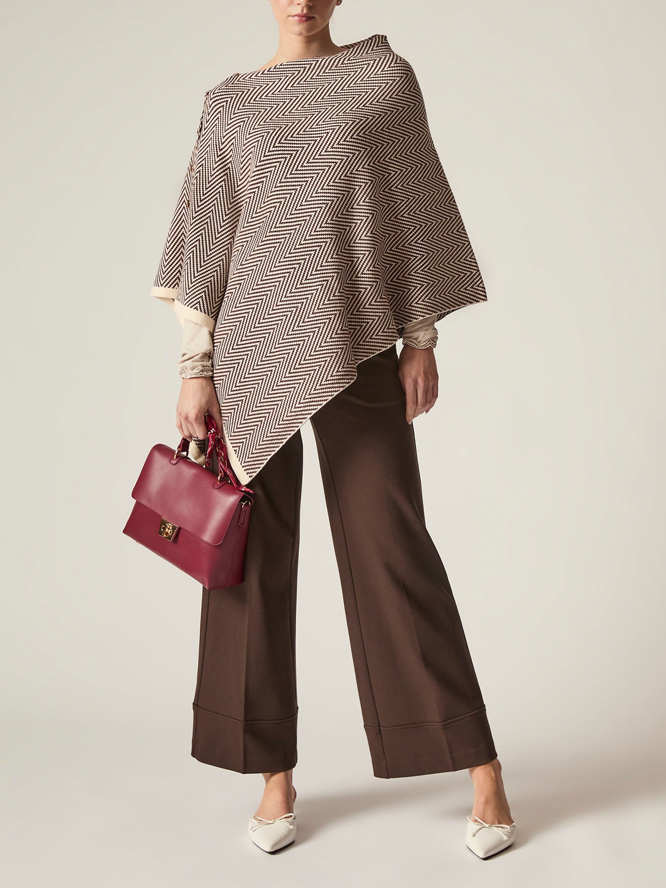 Chevron Button Poncho Coffee