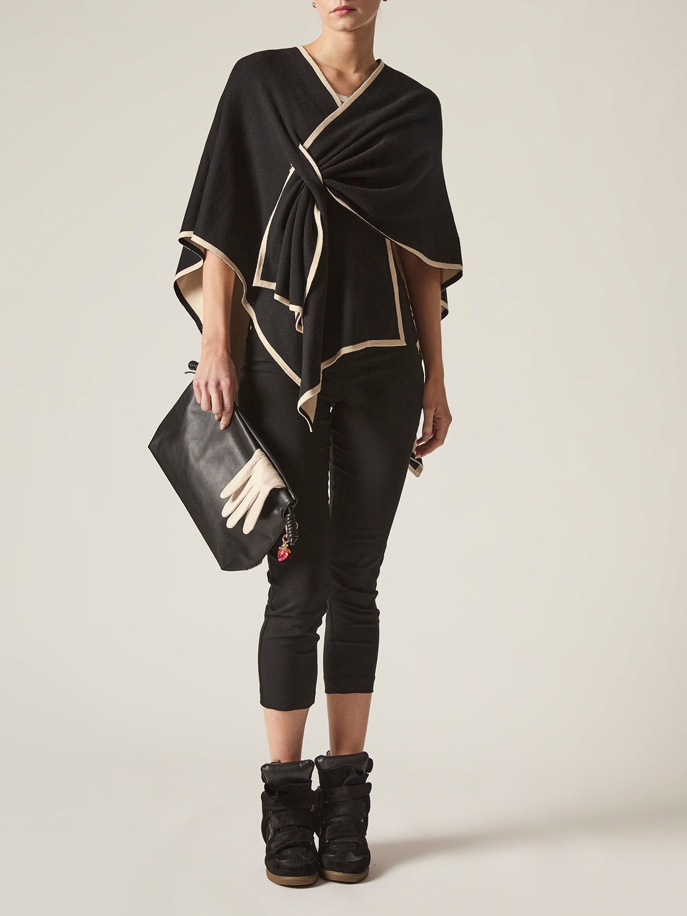 Front Knot Poncho Black