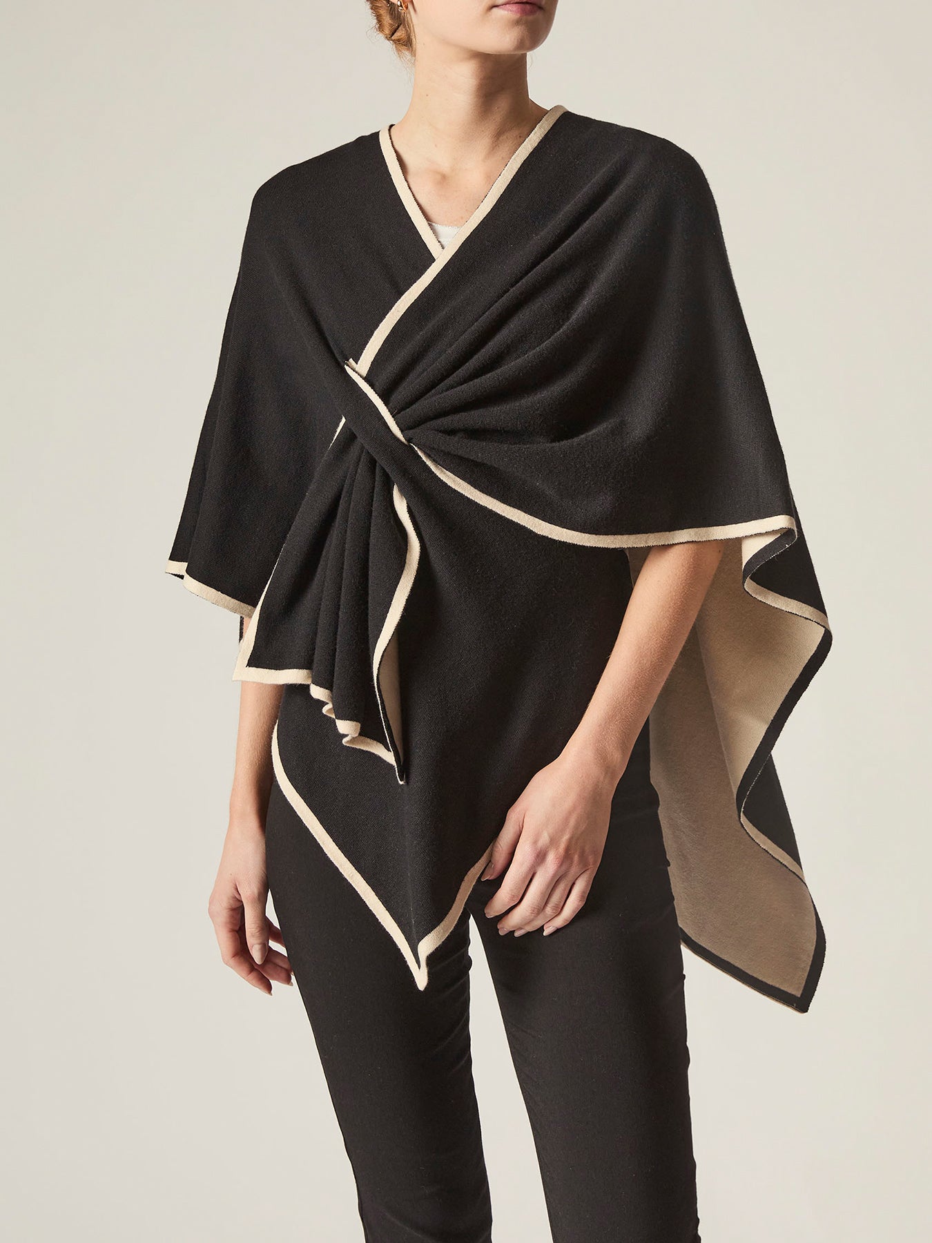 Front Knot Poncho Black