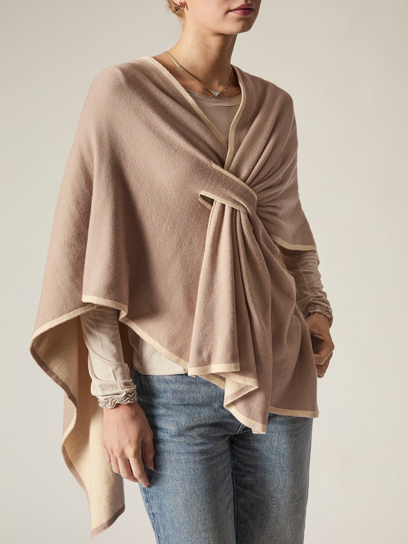 Front Knot Poncho Beige