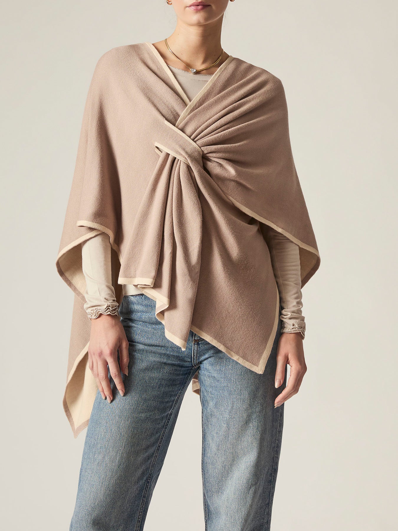 Front Knot Poncho Beige