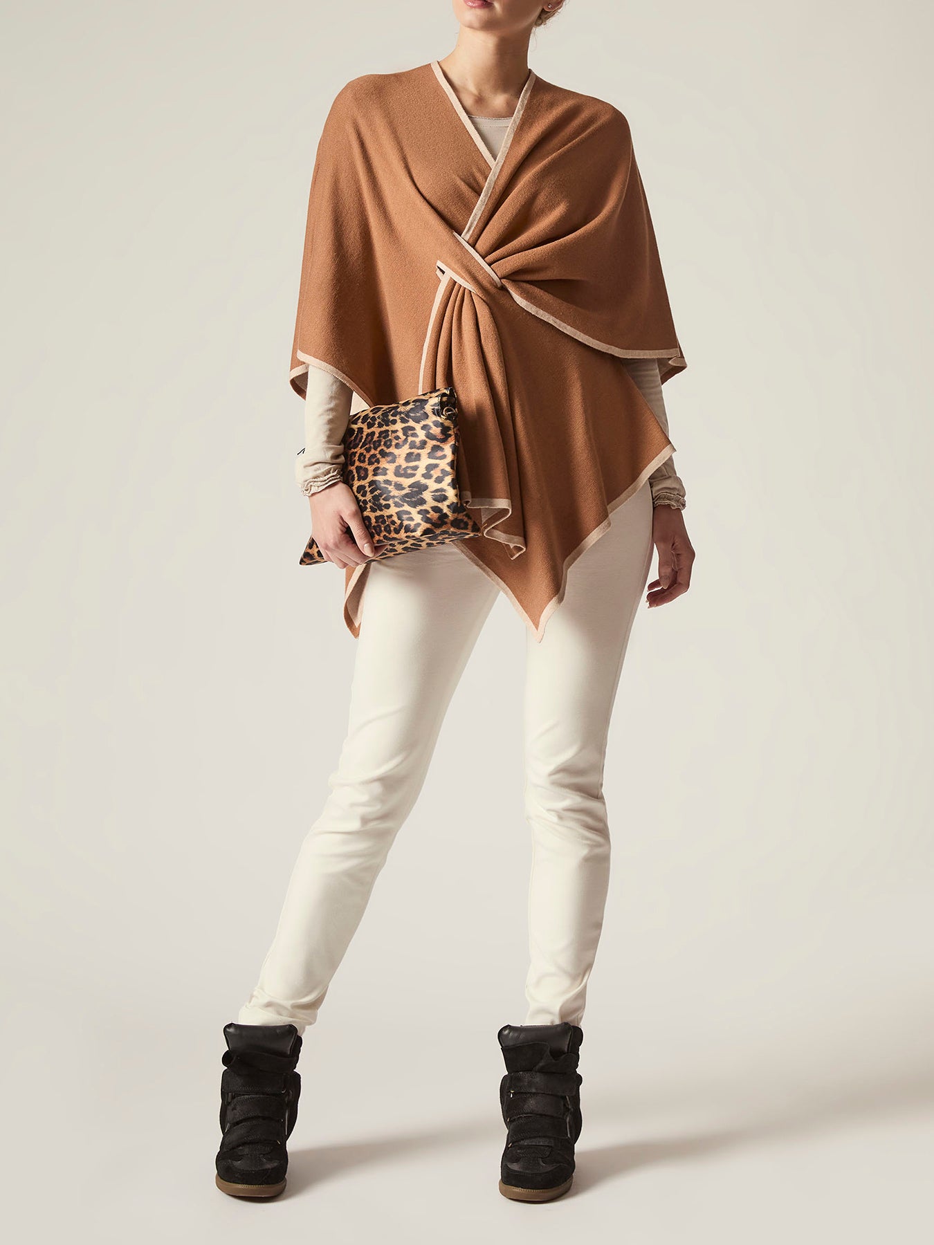 Front Knot Poncho Brown