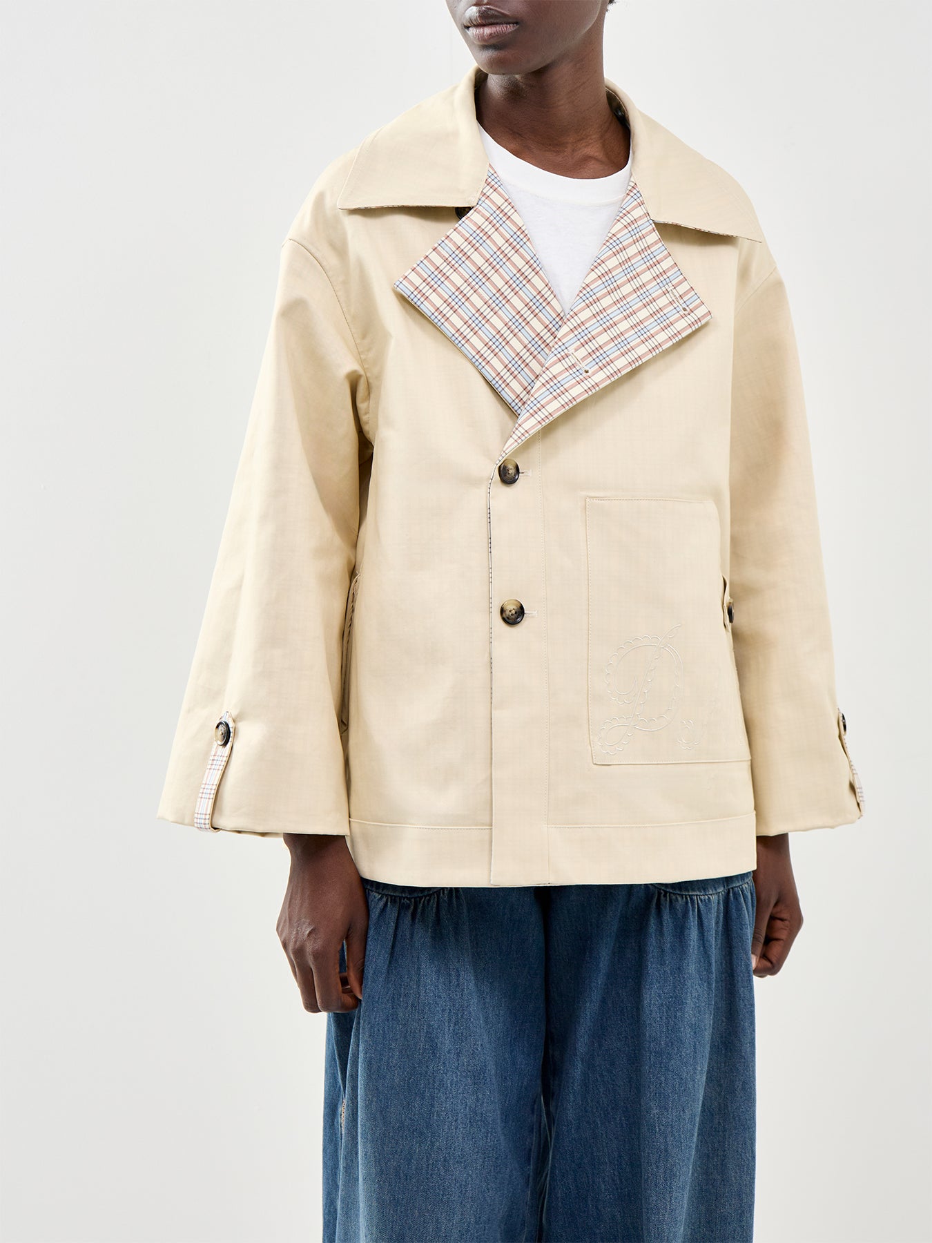 Jerry Reversible Cropped Trench Coat Ginger Check