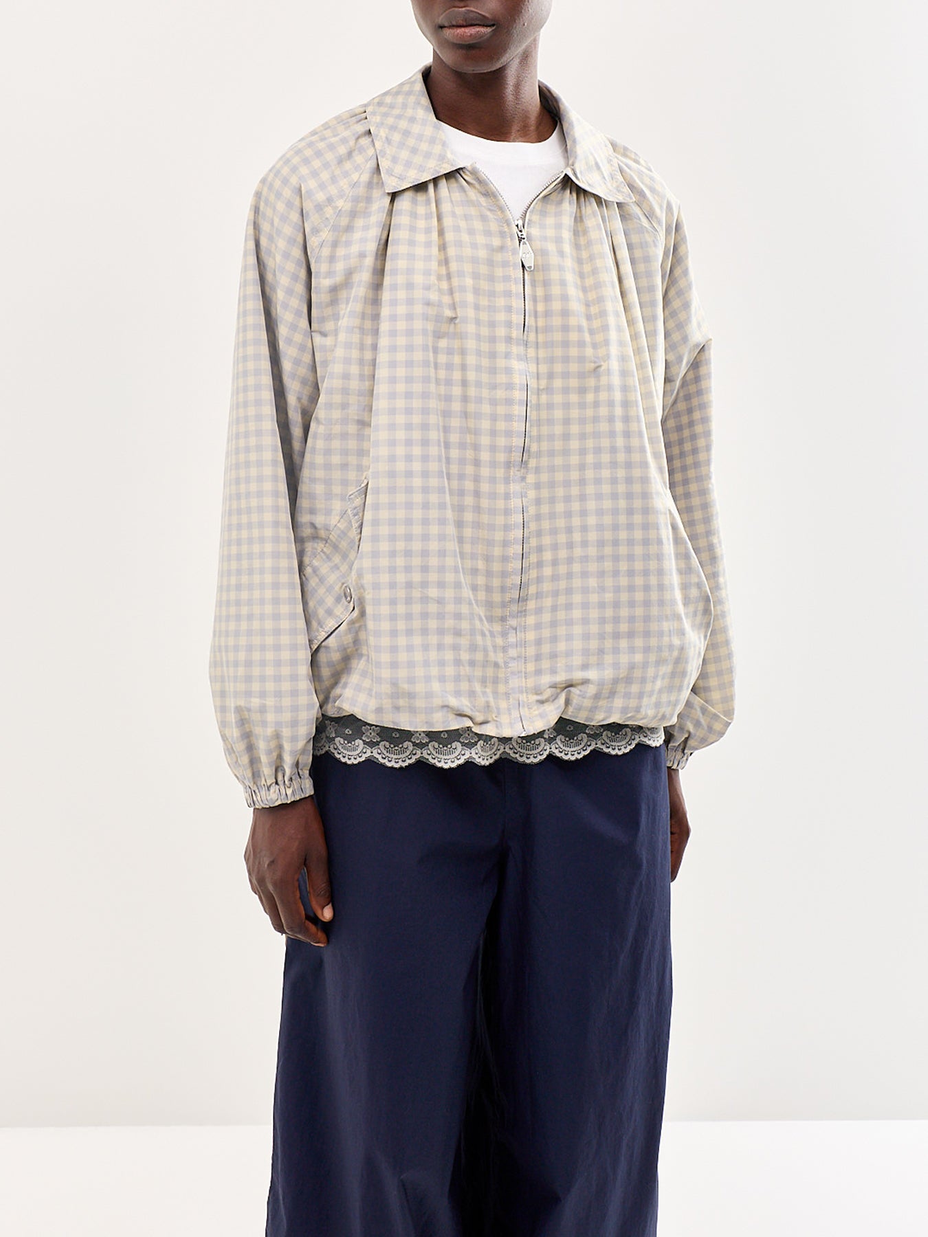 Lailah Lightweight Gingham Bomber Jacket Grey