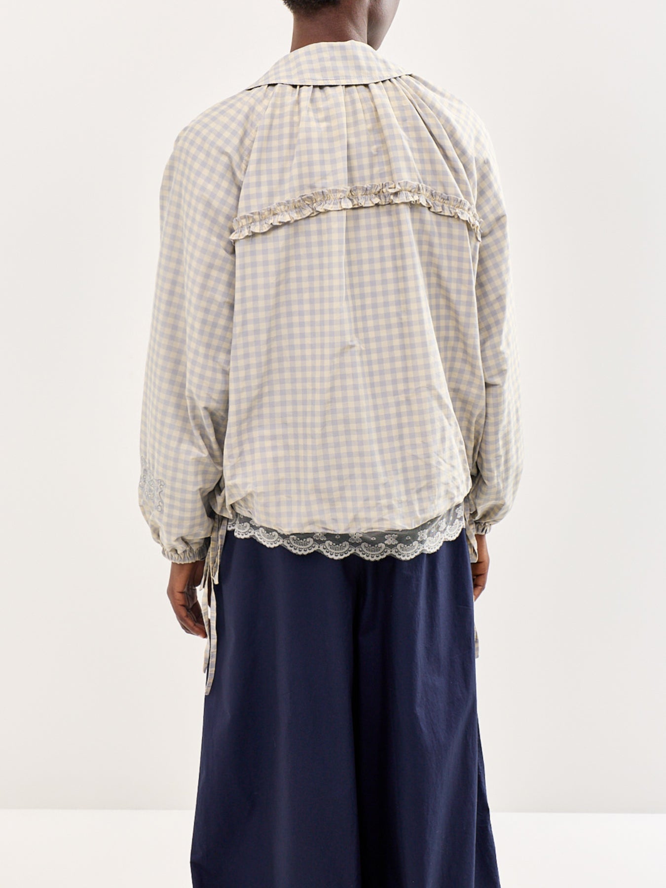 Lailah Lightweight Gingham Bomber Jacket Grey