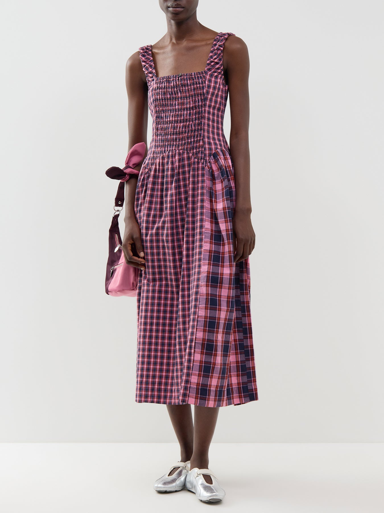Mallory Magenta Check Midi Dress