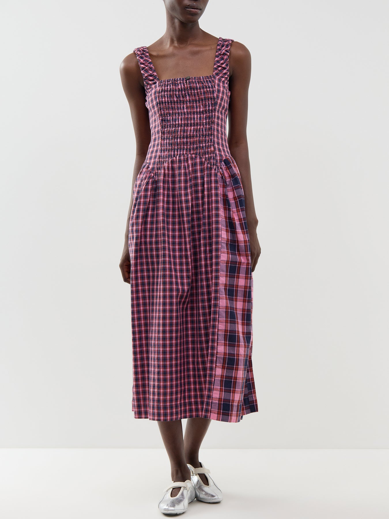 Mallory Magenta Check Midi Dress