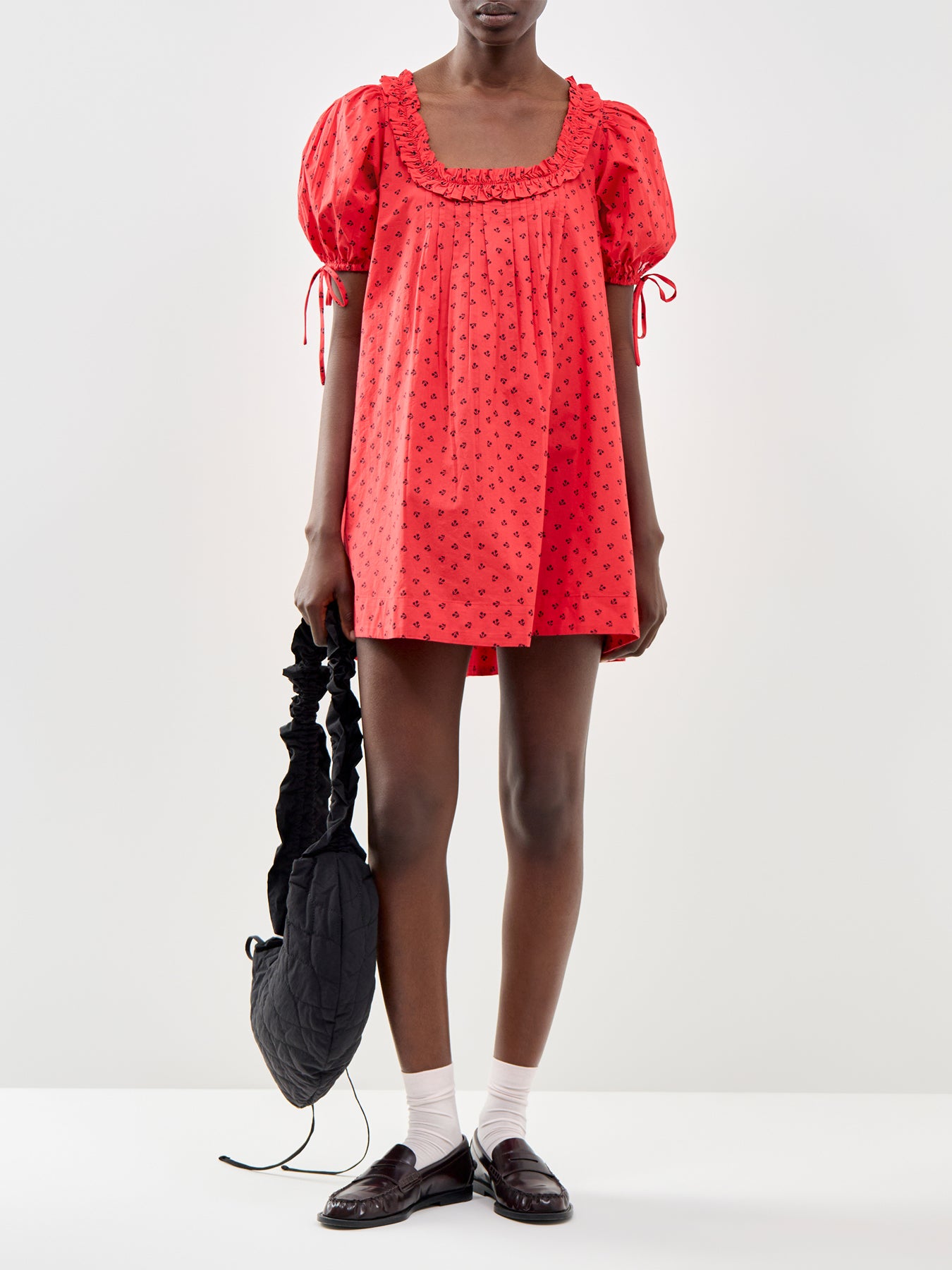 Jemima Cherry Print Mini Dress Red