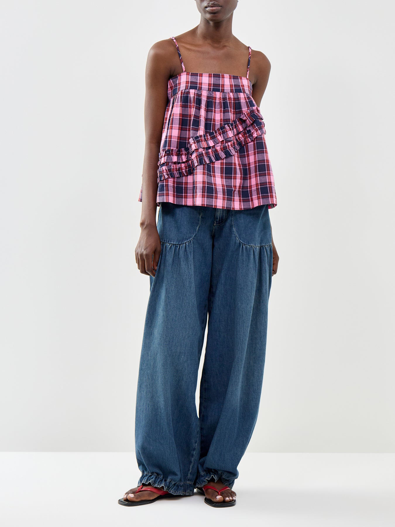 Nyra Ruffle Checked Cami Top