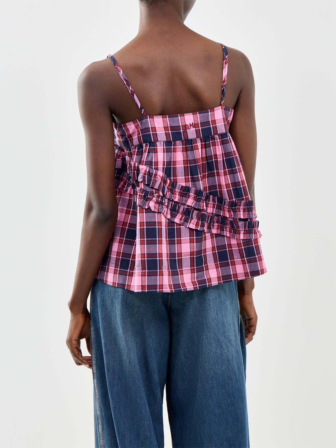 Nyra Ruffle Checked Cami Top