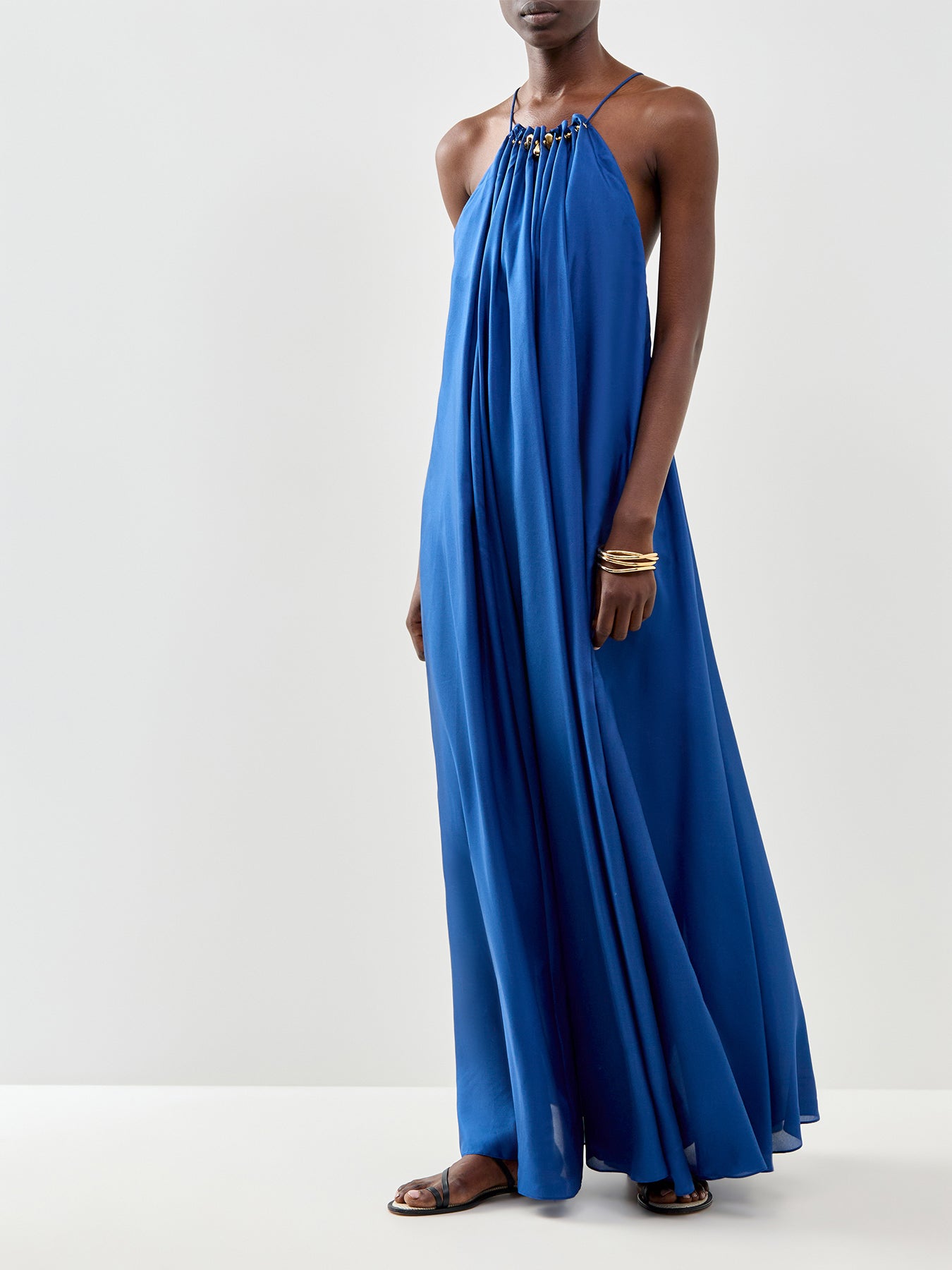 Aster Gathered Bead Maxi Dress Navy