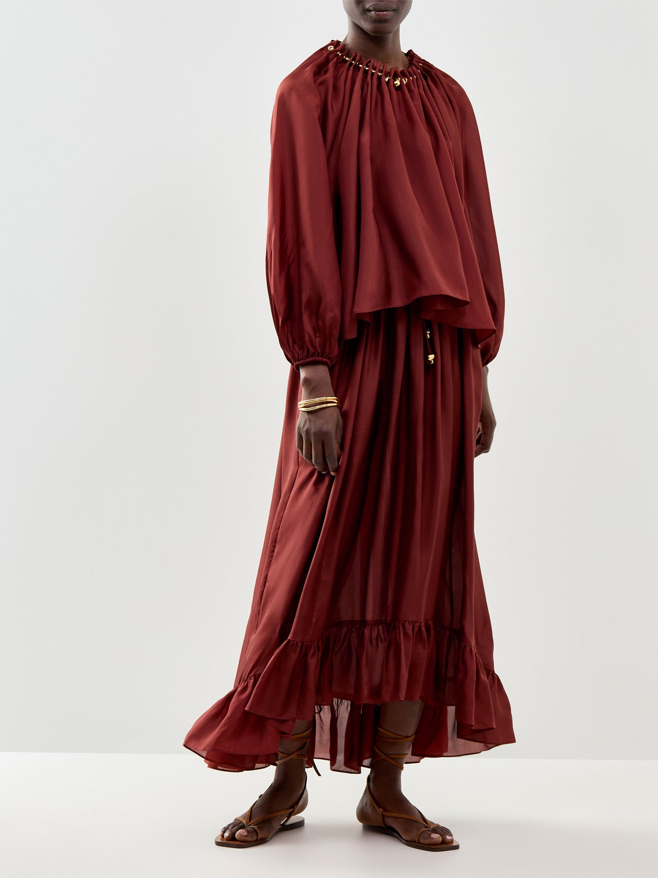 Aster Gathered Bead Blouse Burgundy