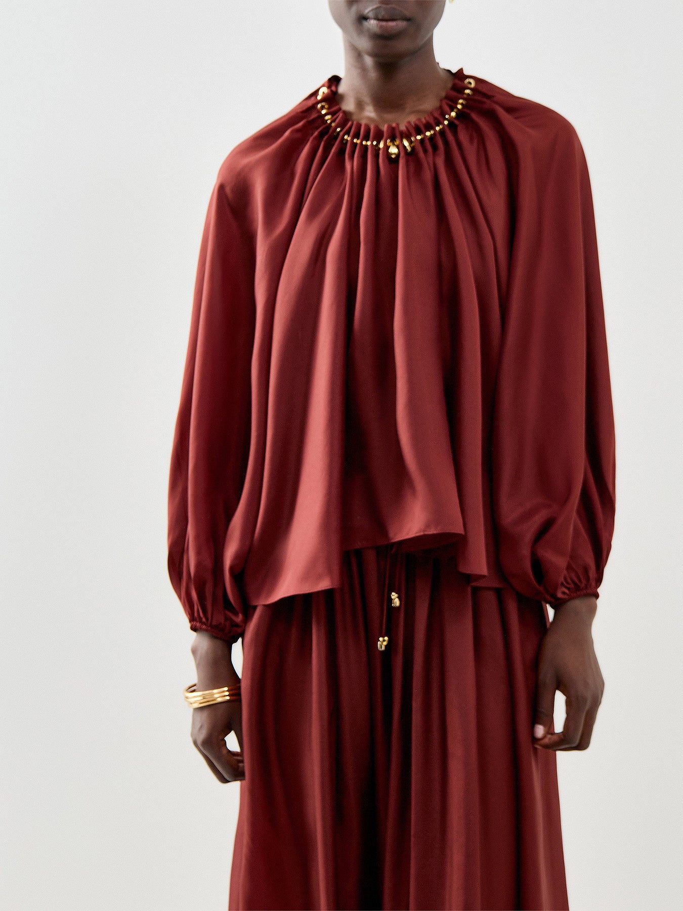 Aster Gathered Bead Blouse Burgundy