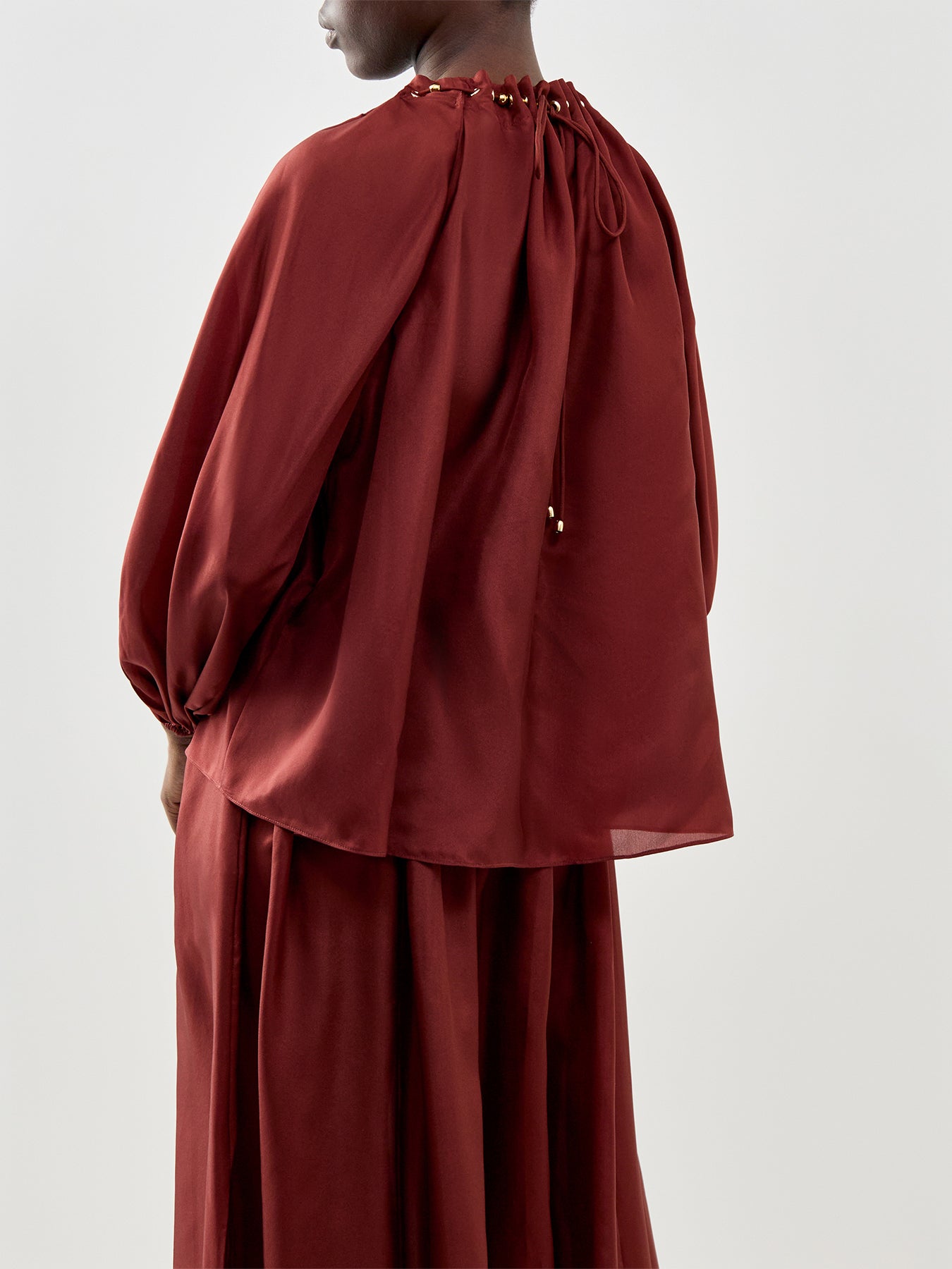Aster Gathered Bead Blouse Burgundy