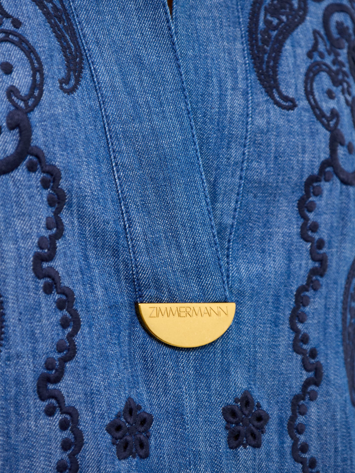 Aster Embroidered Denim Midi Dress Blue