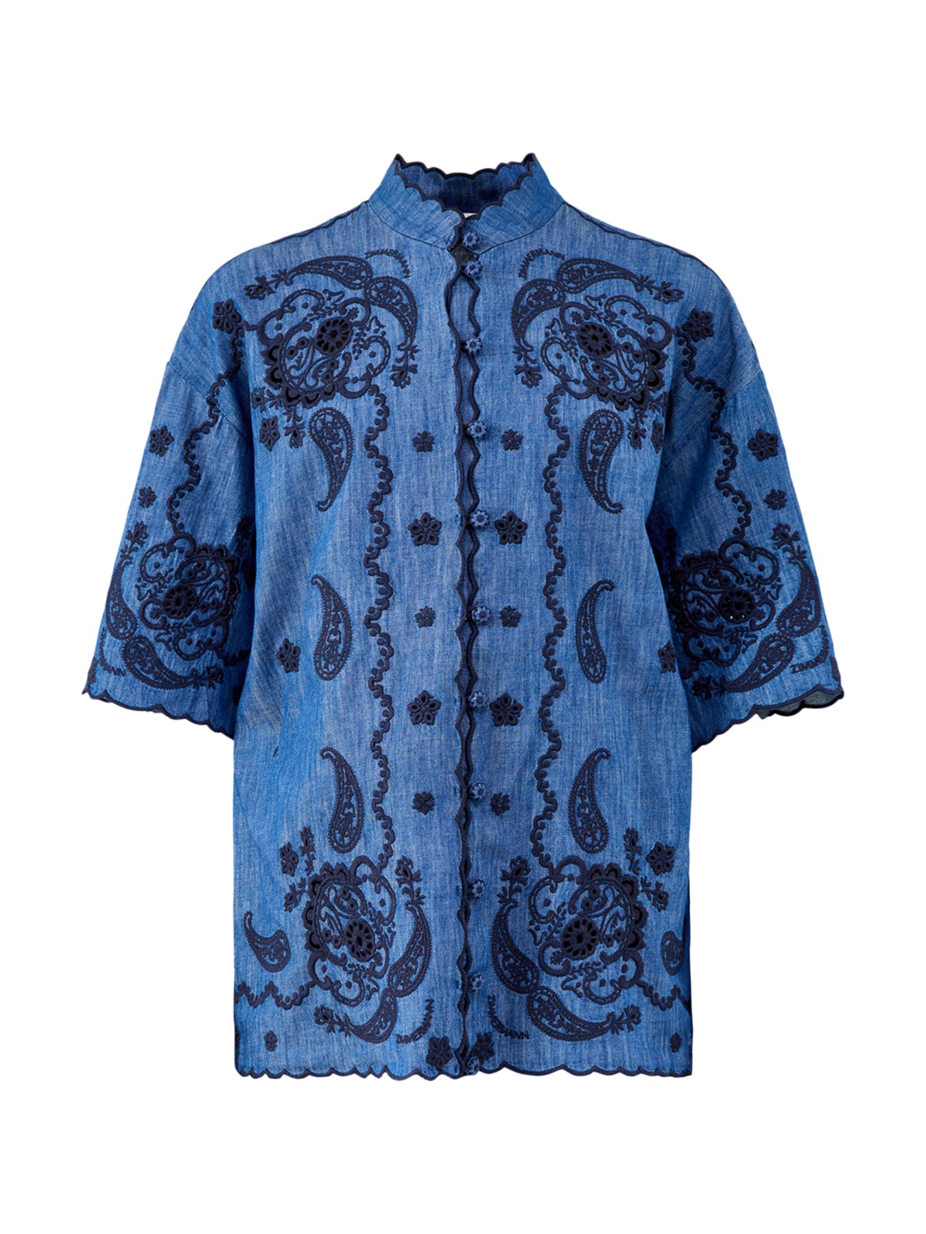 Aster Embroidered Short Sleeve Shirt Blue