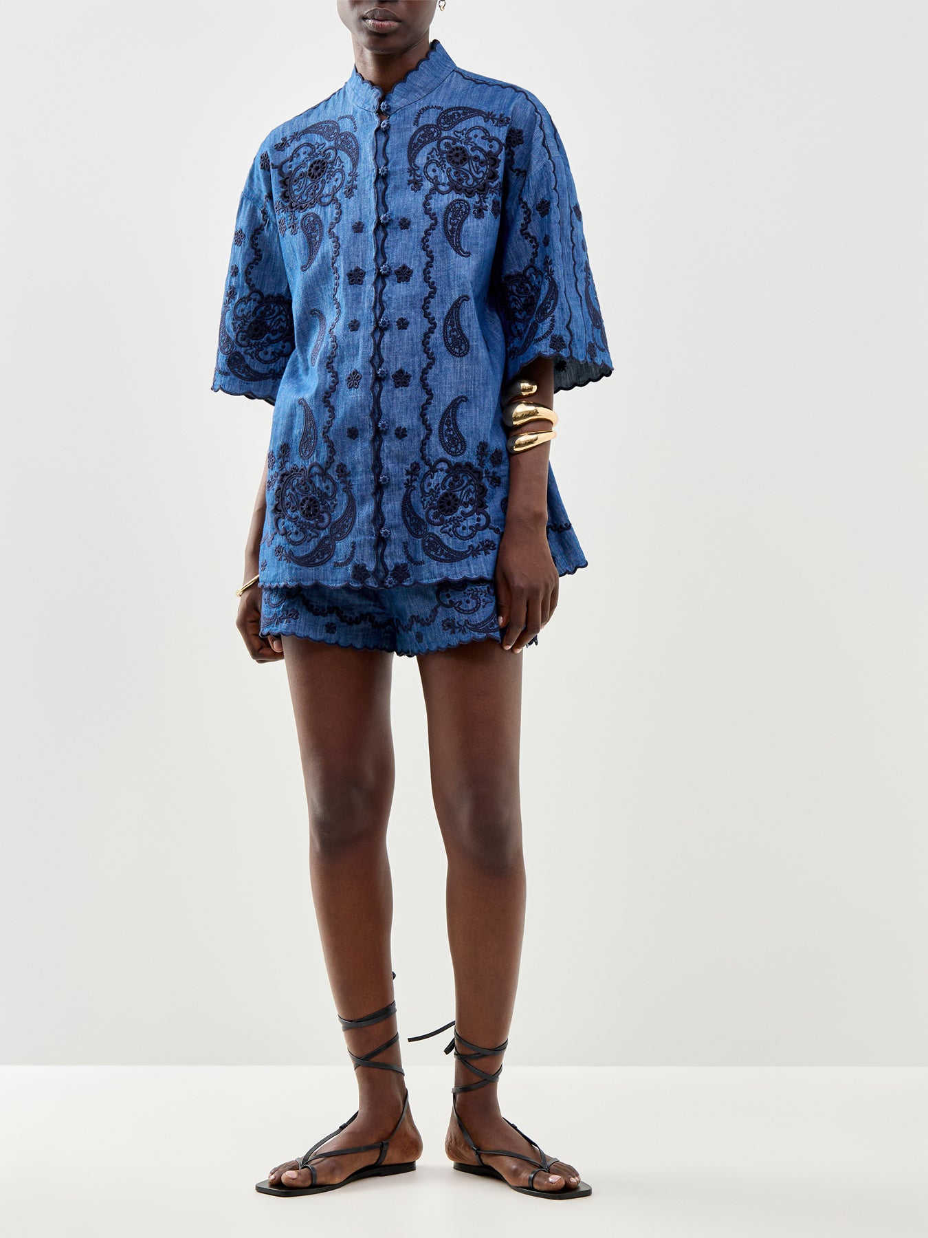 Aster Embroidered Short Sleeve Shirt Blue