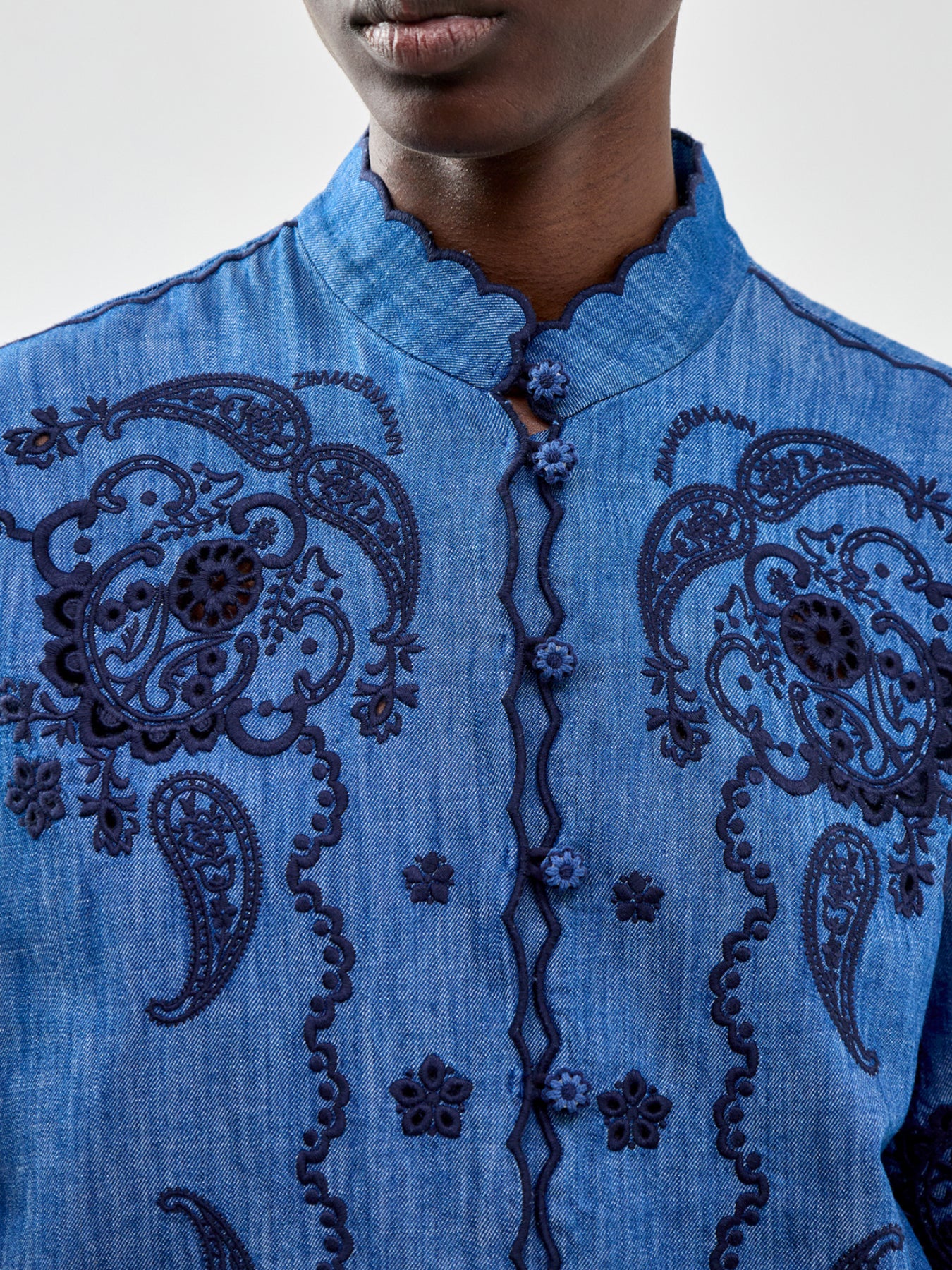 Aster Embroidered Short Sleeve Shirt Blue