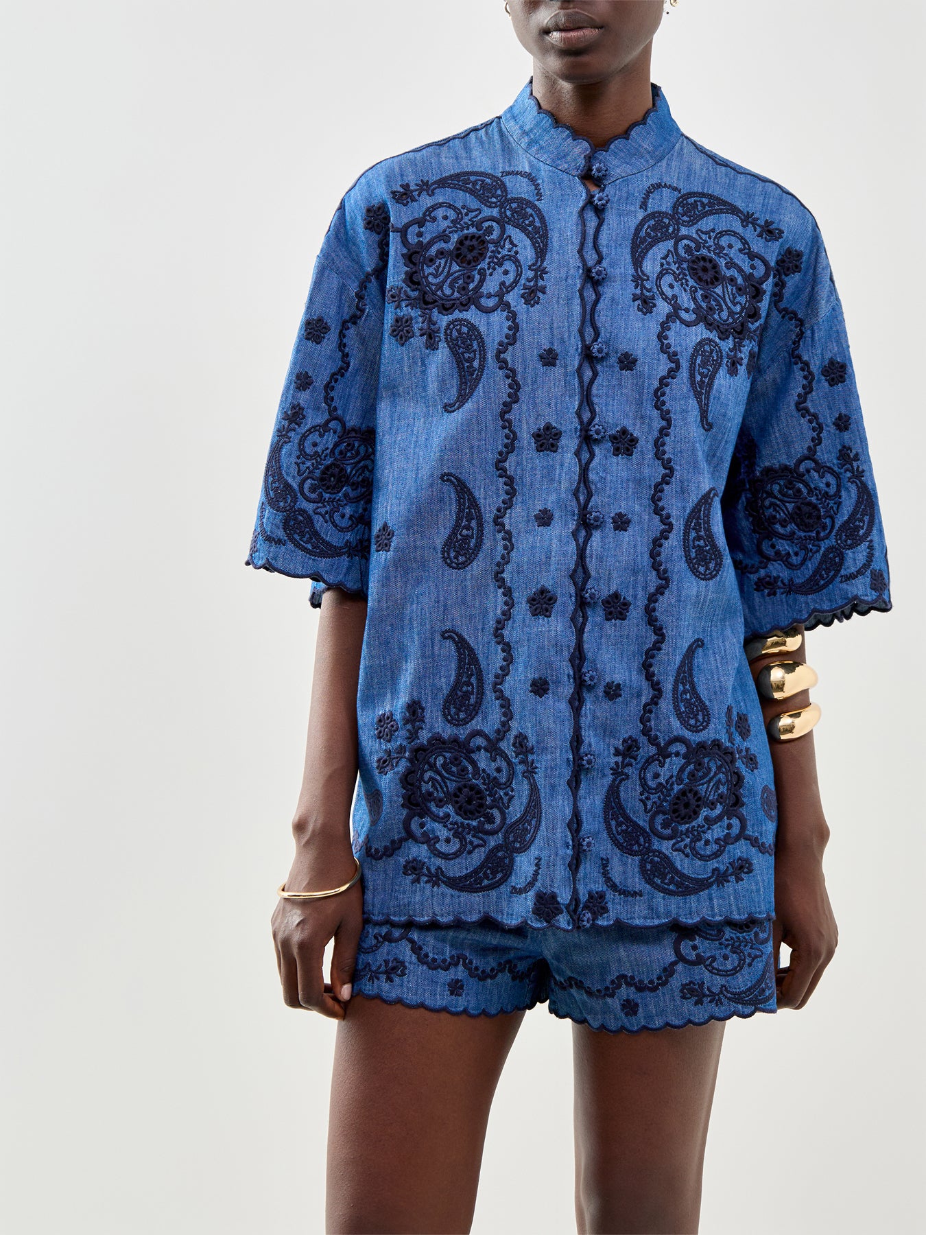 Aster Embroidered Short Sleeve Shirt Blue