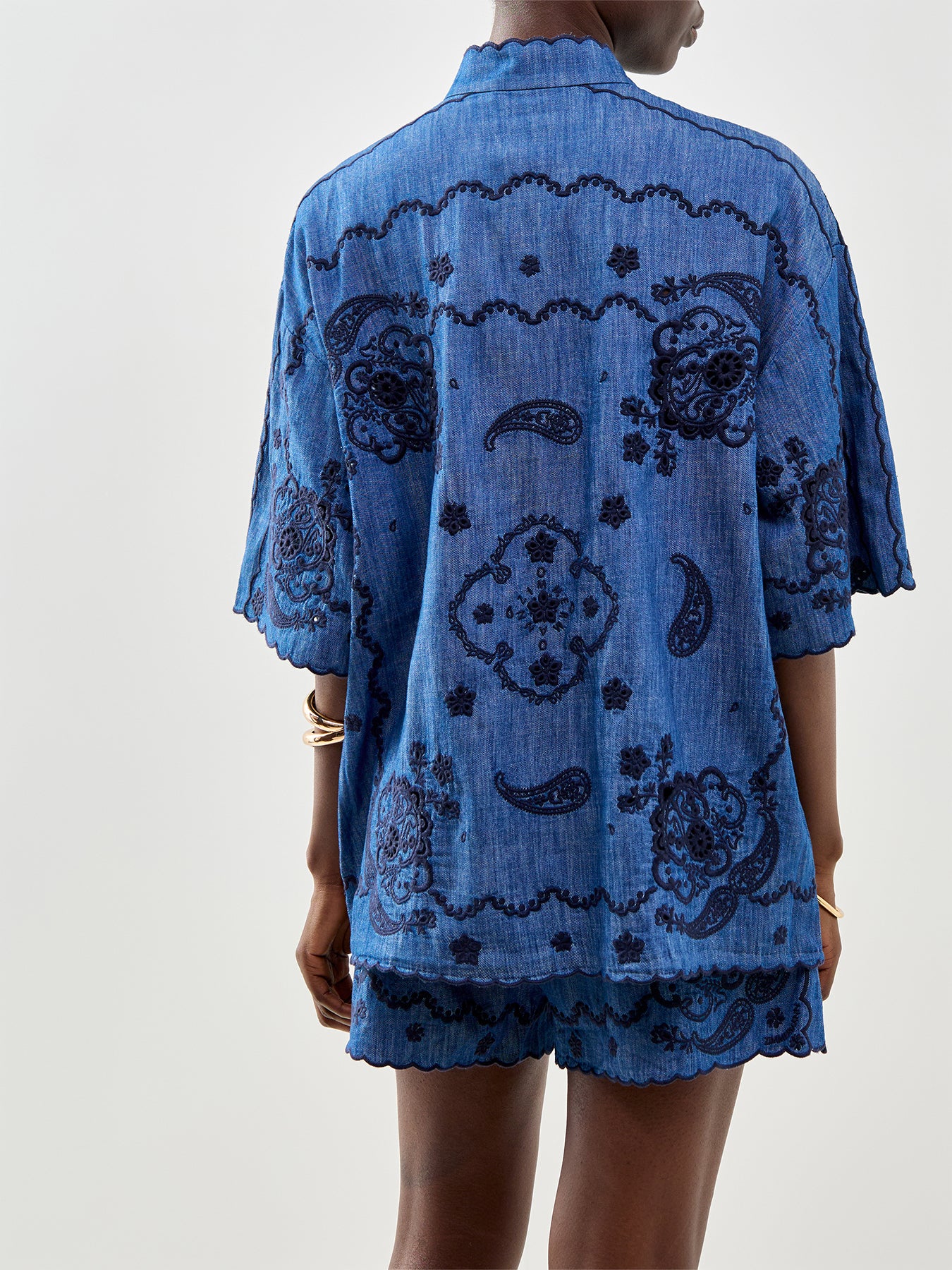 Aster Embroidered Short Sleeve Shirt Blue