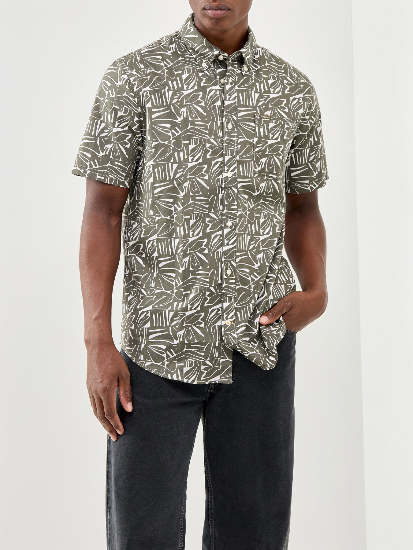 Orton Printed Short Sleeve Summer Shirt Olive