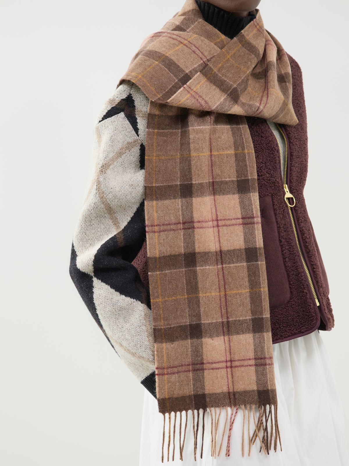 Wool & Cashmere Tartan Scarf - Muted Tartan
