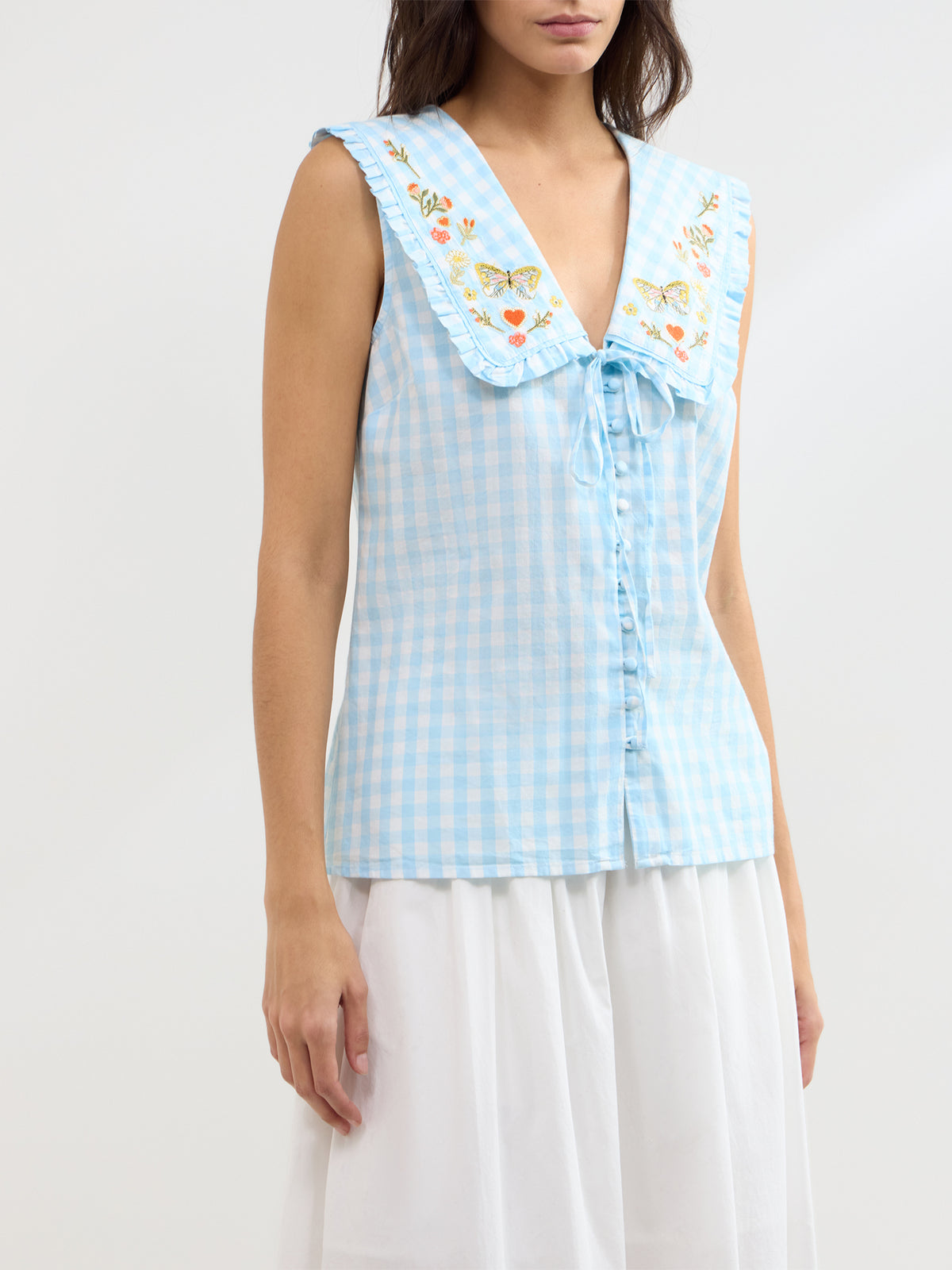 Birdie Gingham 100% Organic Cotton Sleeveless Blouse