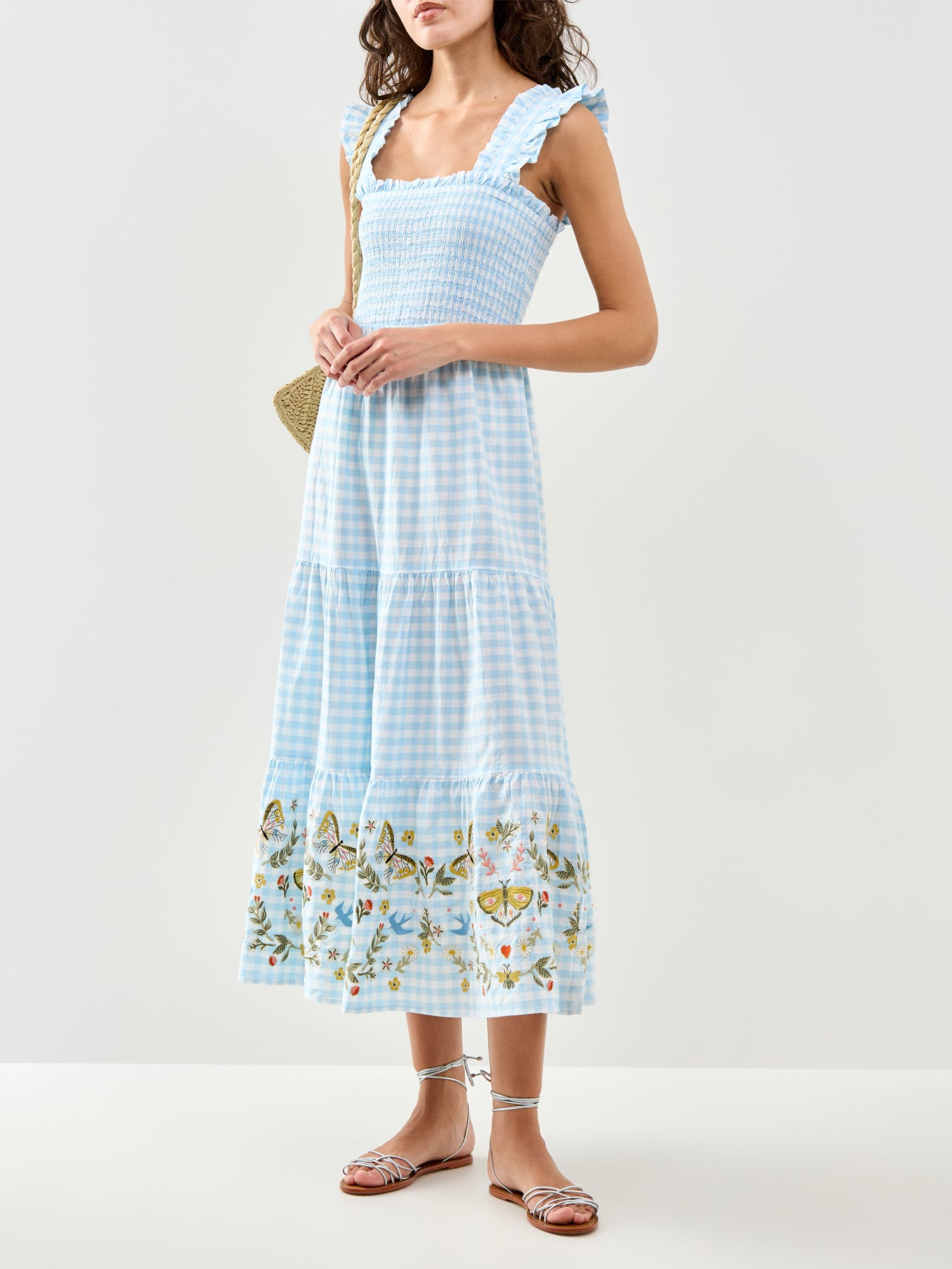Elizabeth Scarlett Stacey Gingham Midi Dress Blue