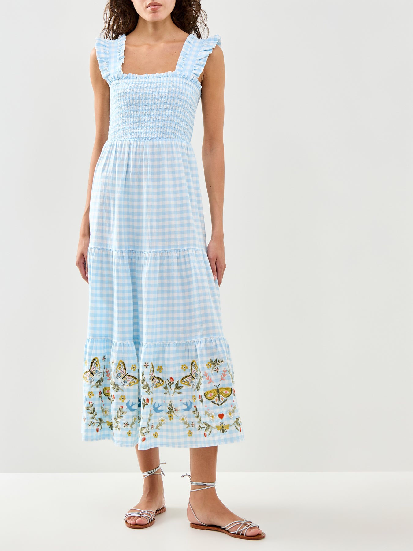 Elizabeth Scarlett Stacey Gingham Midi Dress Blue