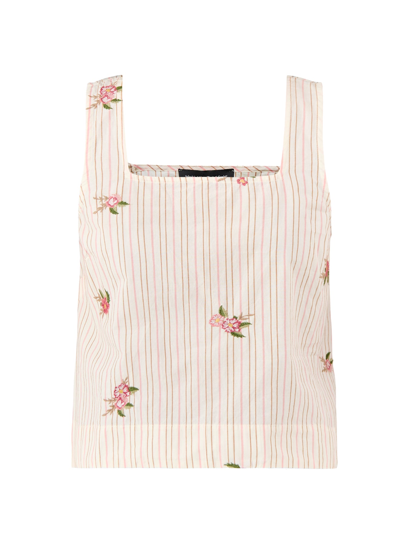 Elizabeth Scarlett Stanley Stripe Embroidered Floral Top Cream