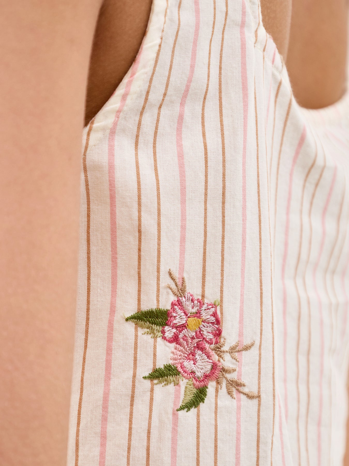 Elizabeth Scarlett Stanley Stripe Embroidered Floral Top Cream